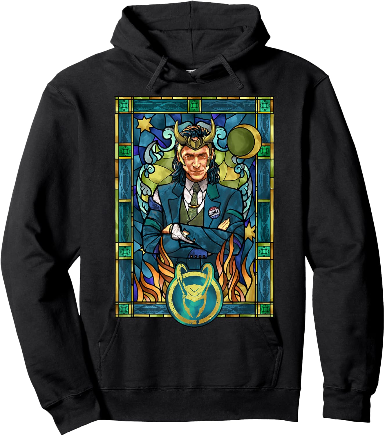 Marvel Loki Stained Glass Portrait Hoodie - Hoodie | Black
