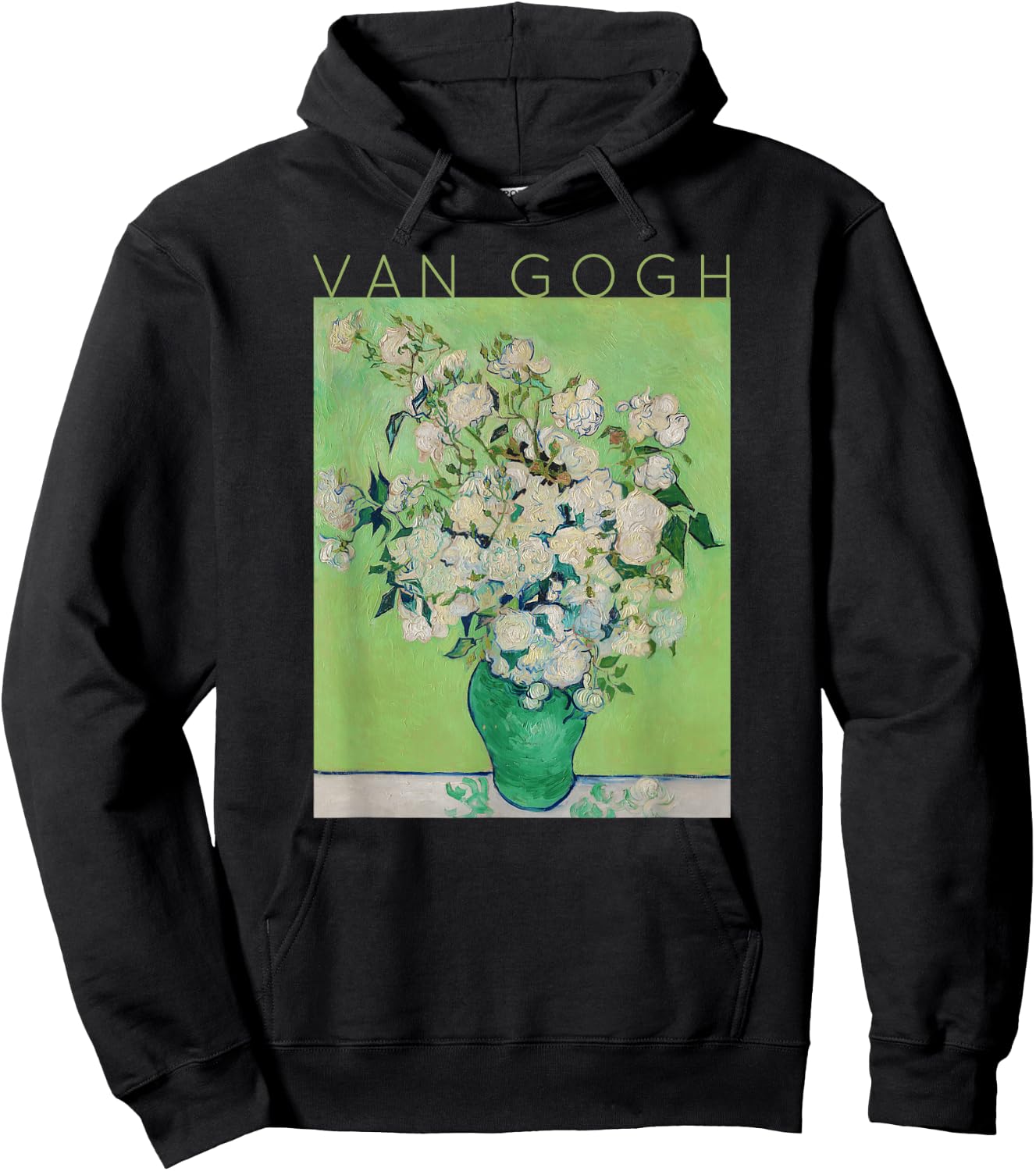 Vincent Van Gogh Roses Art Spring - Flowers on Green Hoodie - Hoodie | Black