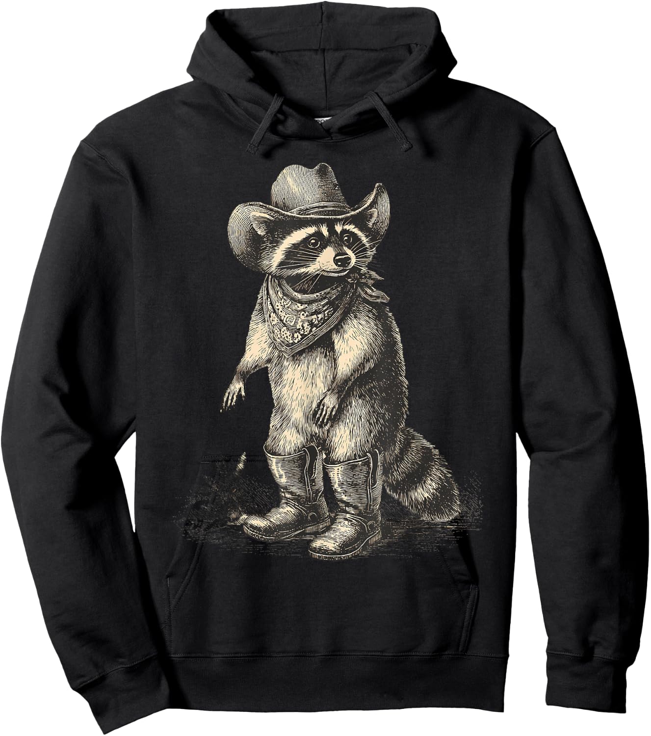 Vintage Raccoon Cowboy Trash Panda Cowgirl Western Country Hoodie - Hoodie | Black