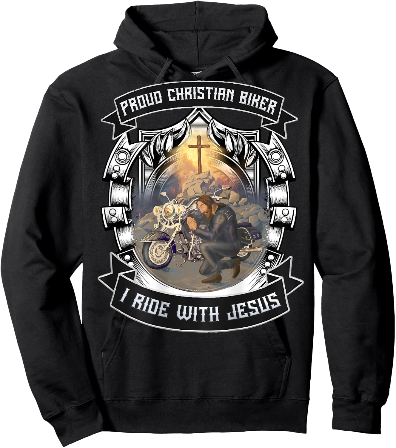 Christian Biker I Ride With Jesus Artwork Motorcycle Prayer Hoodie - Hoodie | Black