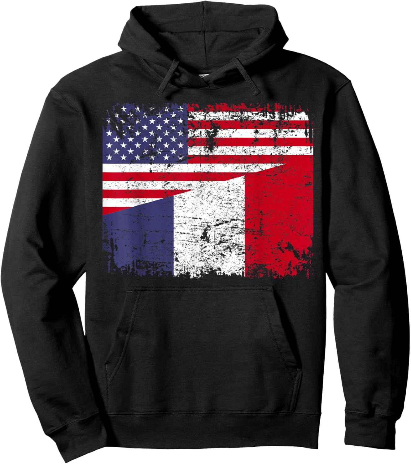 FRENCH ROOTS | Half American Flag | USA FRANCE FLAG Hoodie - Hoodie | Black