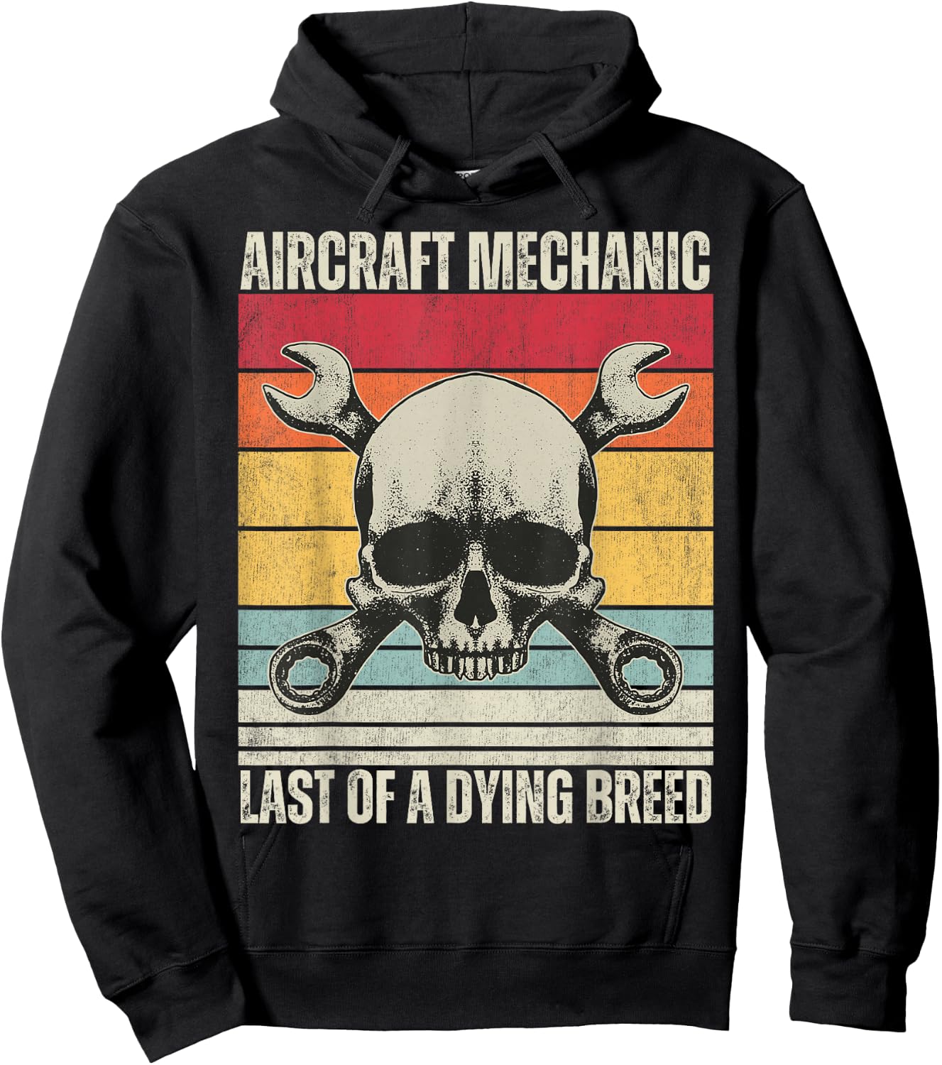 Aviation Mechanic Vintage Skull, Vintage Aircraft Mechanic Hoodie - Hoodie | Black