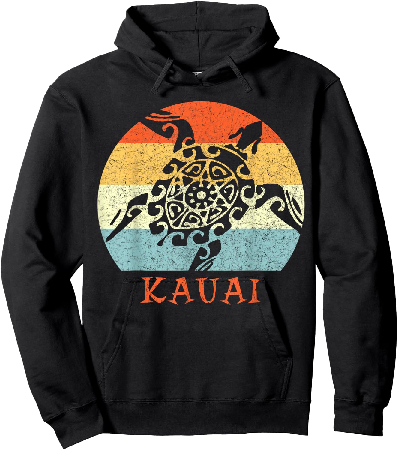 Kauai, Hawaii Vintage Retro Tribal Turtle Vacation Hoodie - Hoodie | Black