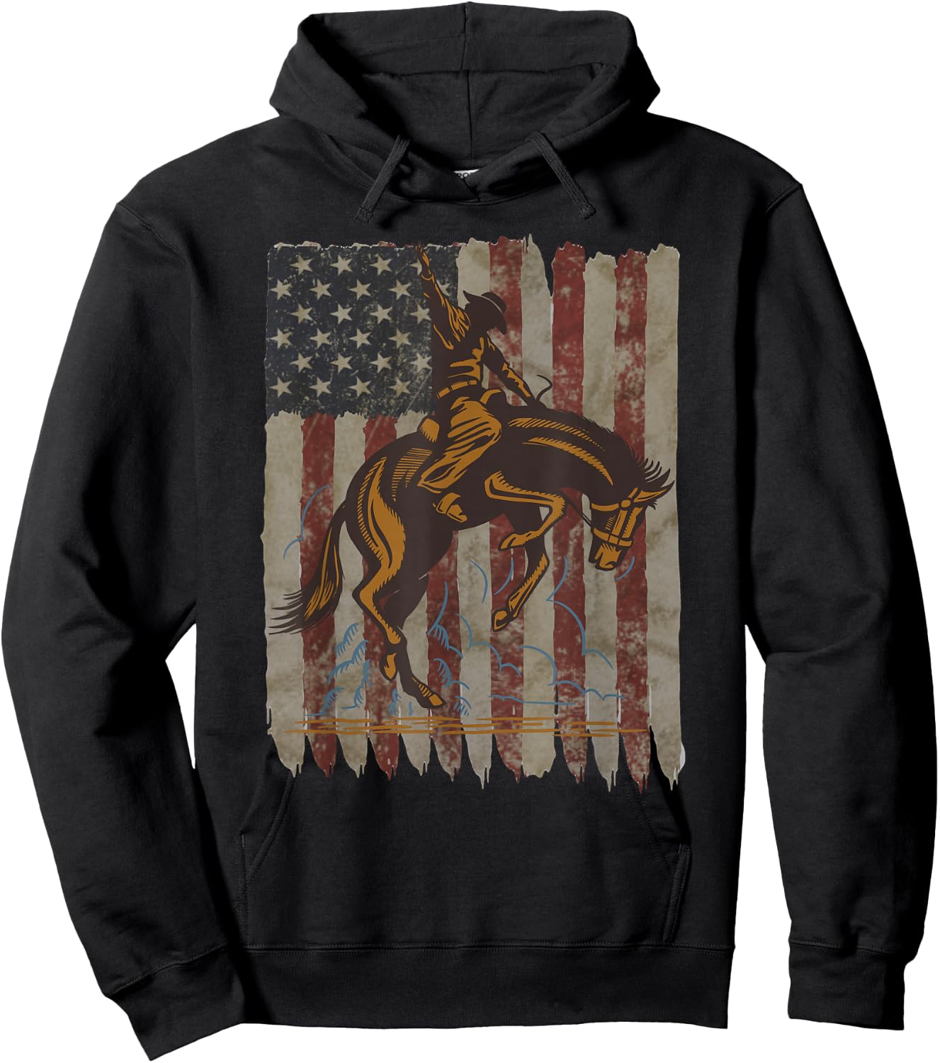 Patriotic Rodeo Bronc Rider American Flag Cowboys Riding Hoodie - Hoodie | Black