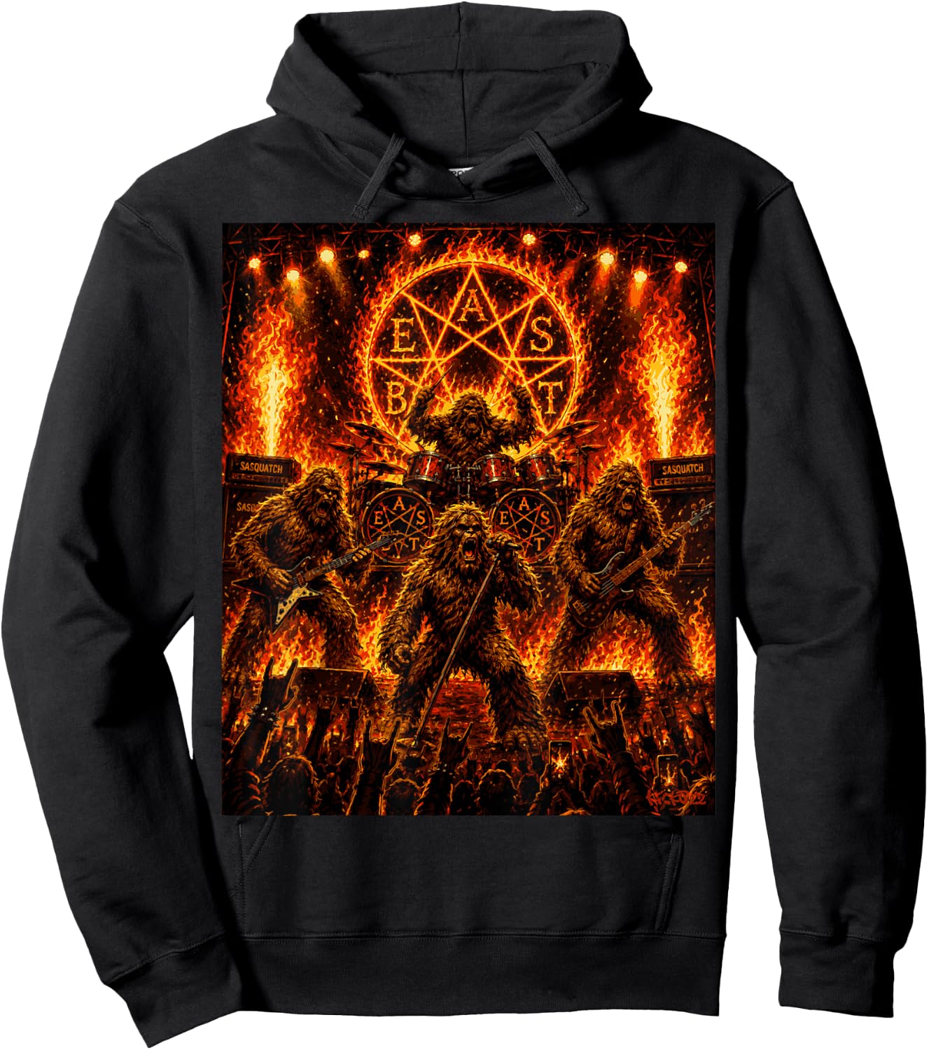 Bigfoot Heavy Metalband Beast - Sasquatch Rock Concert Comic Hoodie - Hoodie | Black