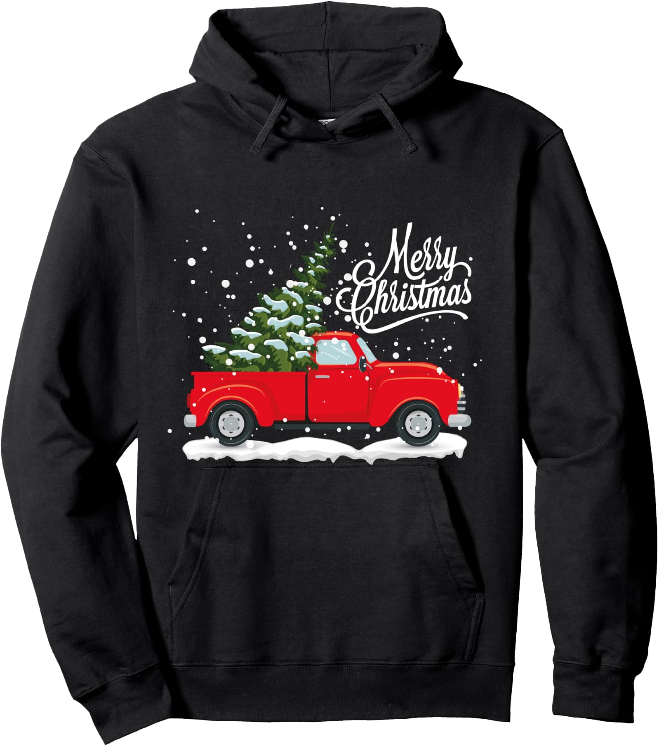 Vintage Red Truck Christmas Tree Hoodie - Hoodie | Black