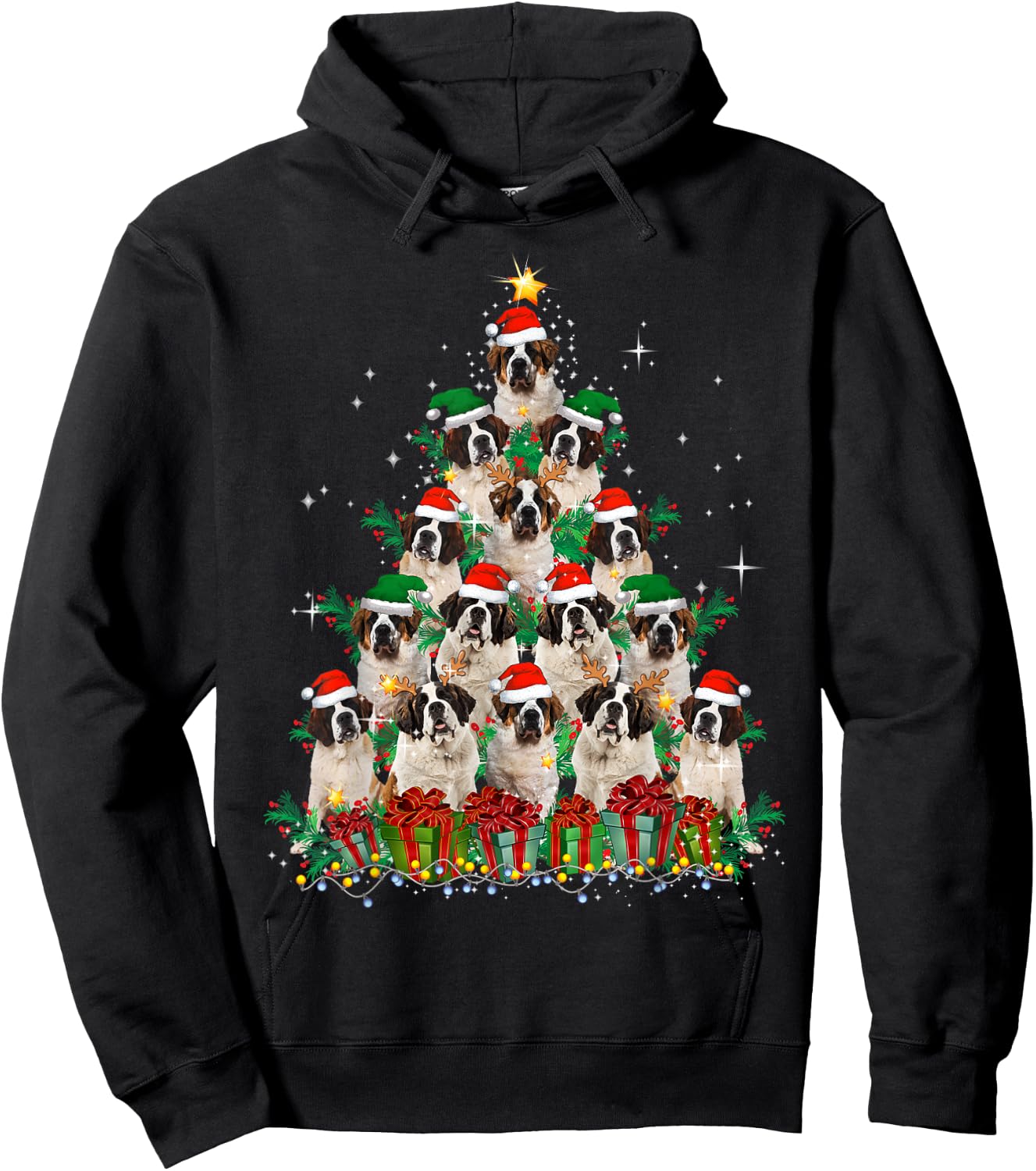 Saint Bernard Dog Christmas Tree Family Xmas Pajama Matching Women Kids Hoodie - Hoodie | Black