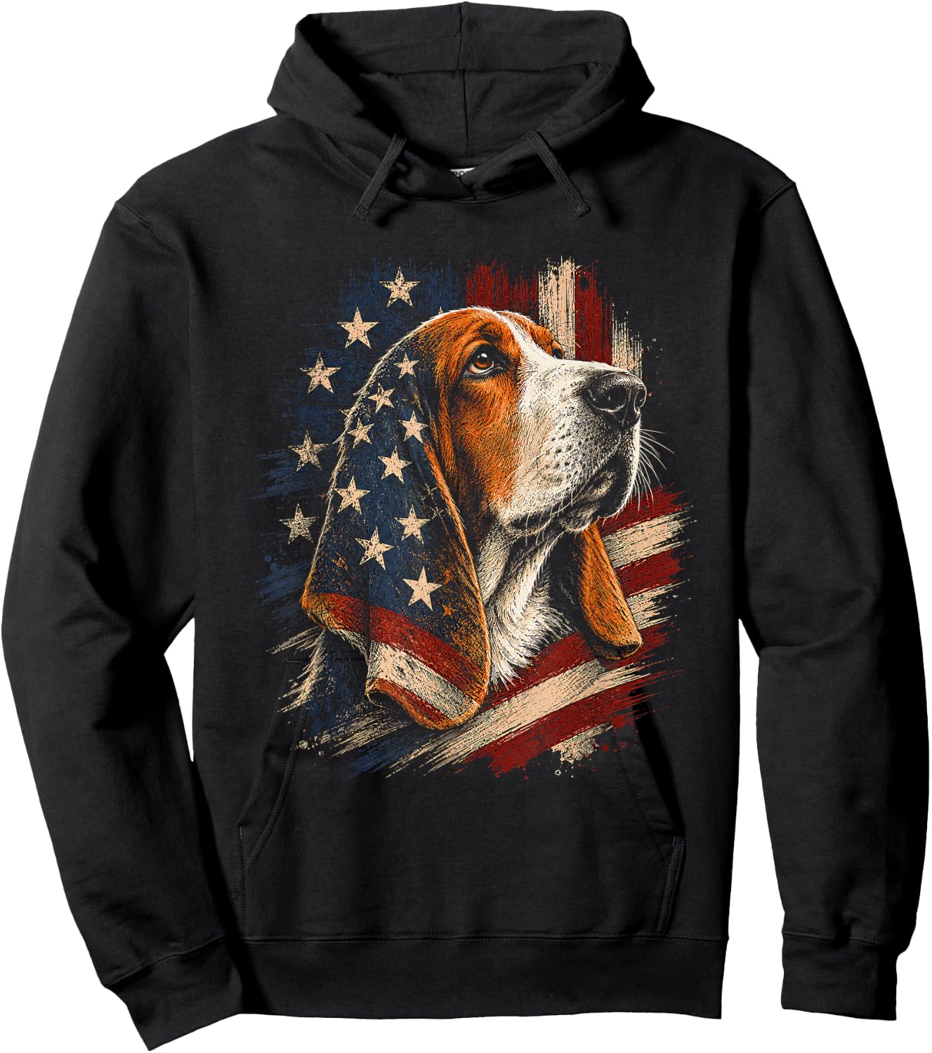 American Flag Basset Hound Artwork Design Hoodie - Hoodie | Black