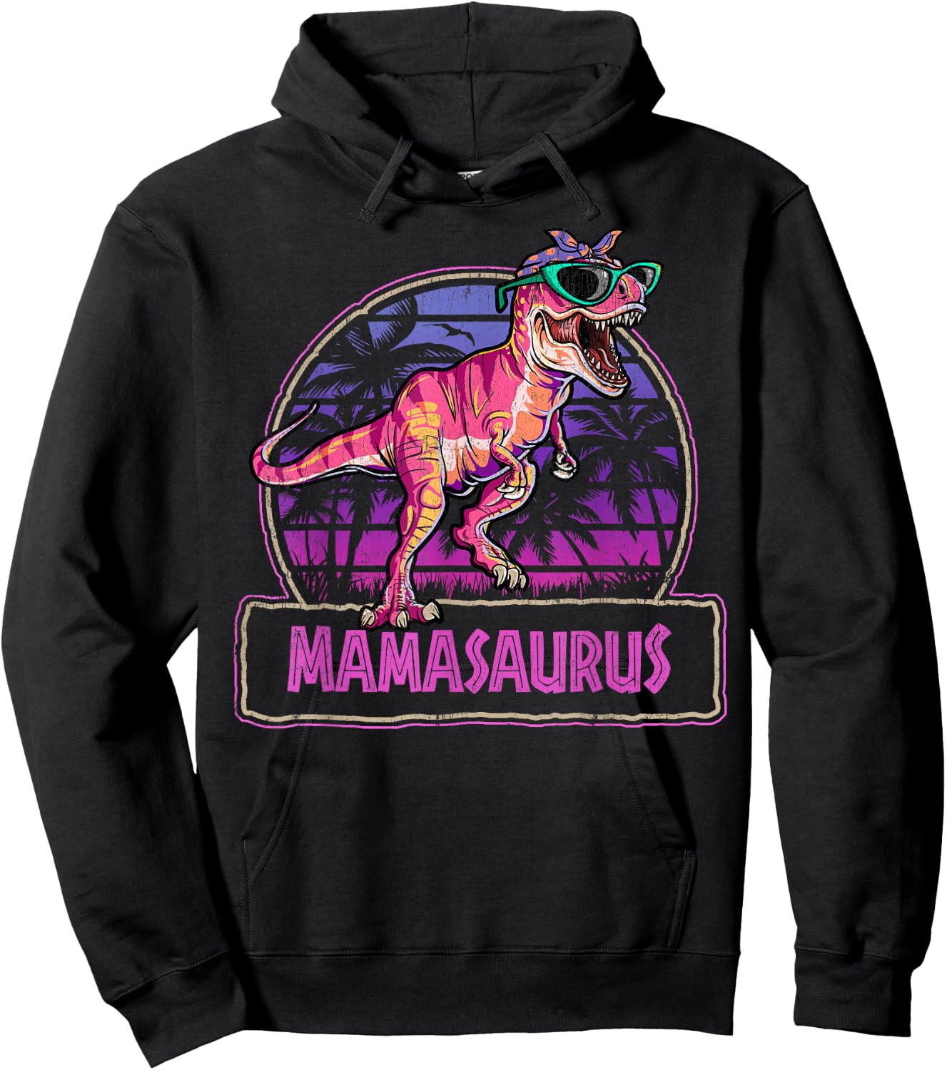 Mamasaurus T Rex Mama Saurus Women Dinosaur Family Matching Hoodie - Hoodie | Black