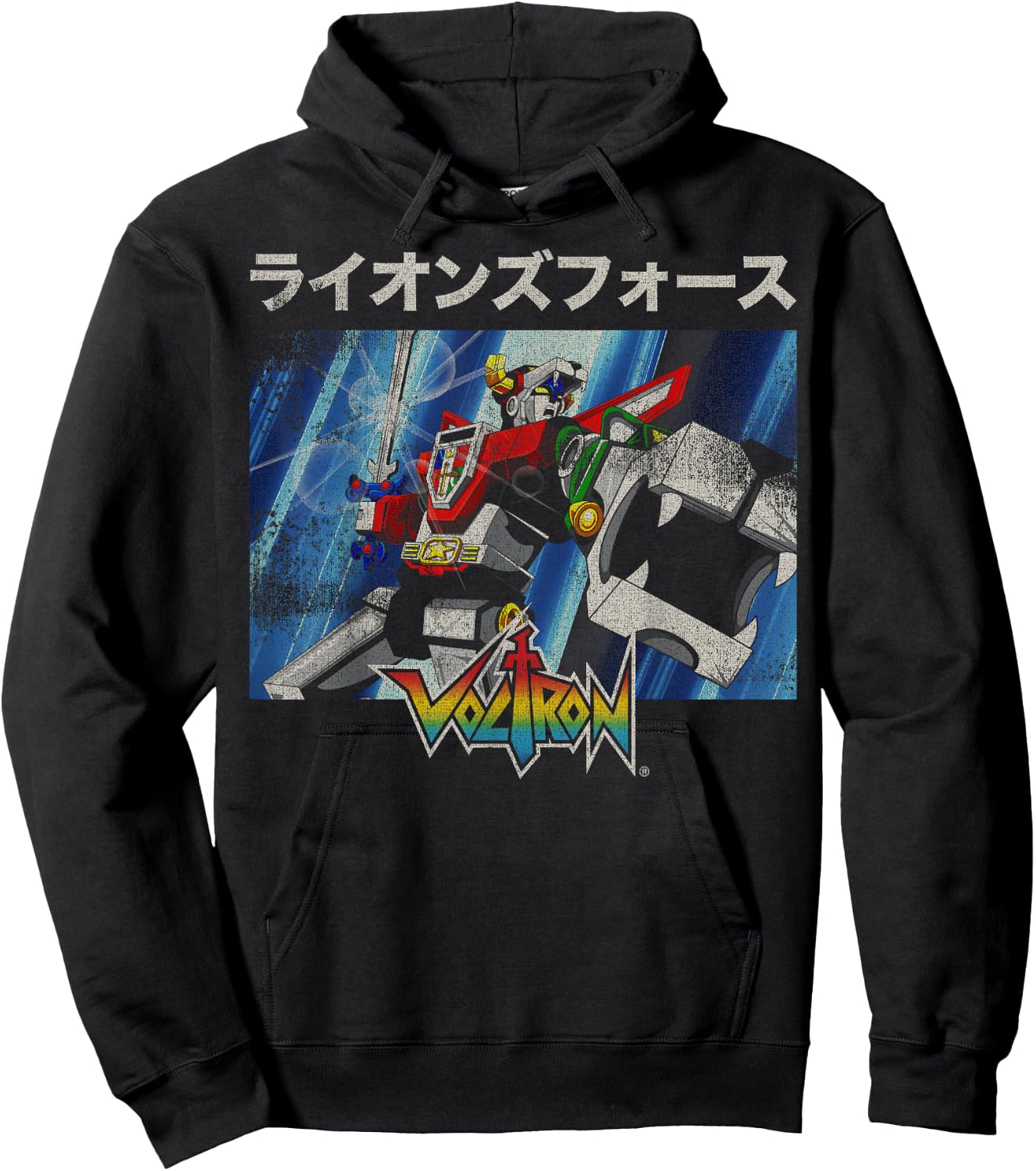 Voltron Defender of The Universe Kanji Action Scene Portrait Hoodie - Hoodie | Black