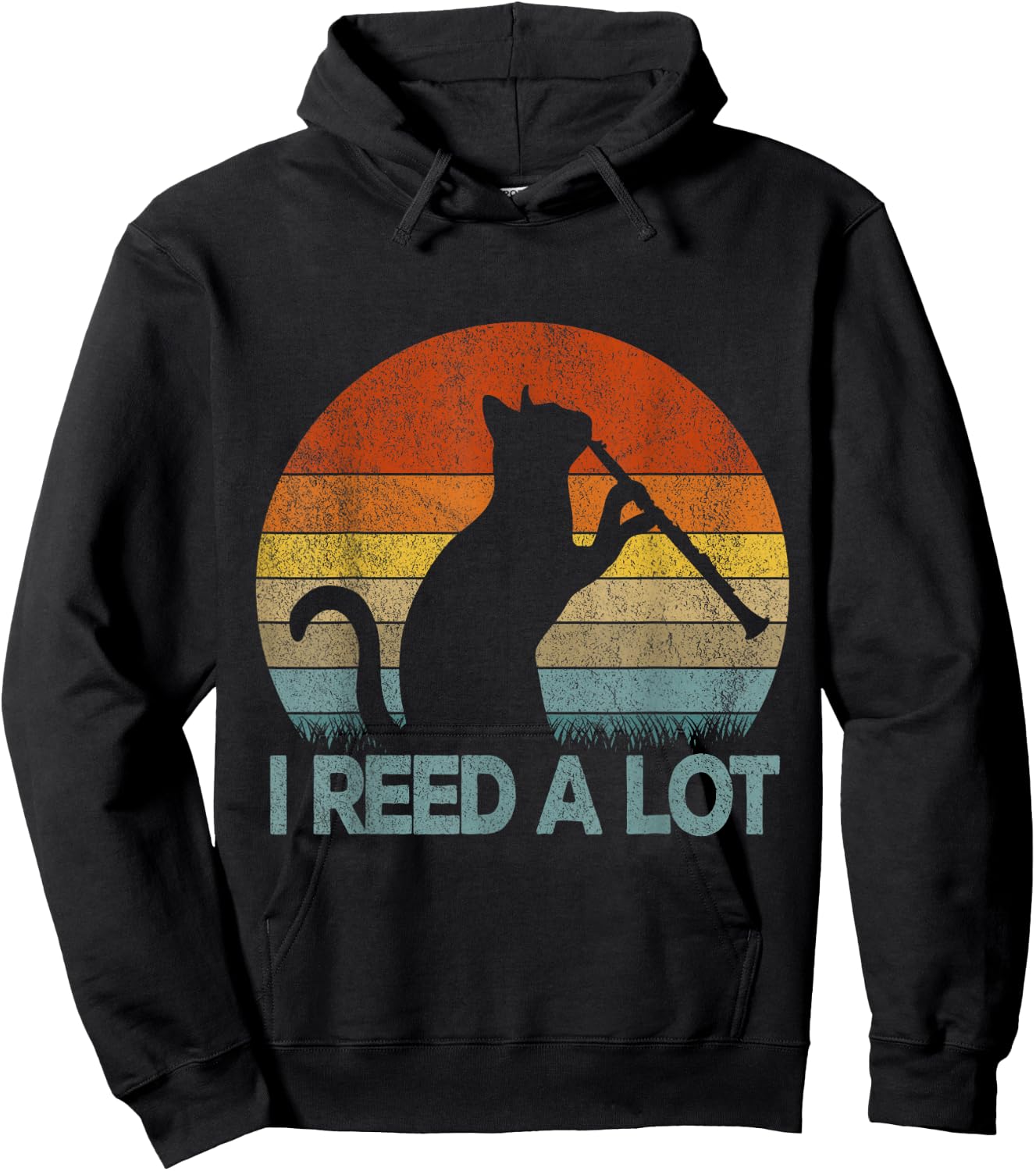 Funny Clarinet Cat I Reed A Lot Musician Retro Vintage Hoodie - Hoodie | Black