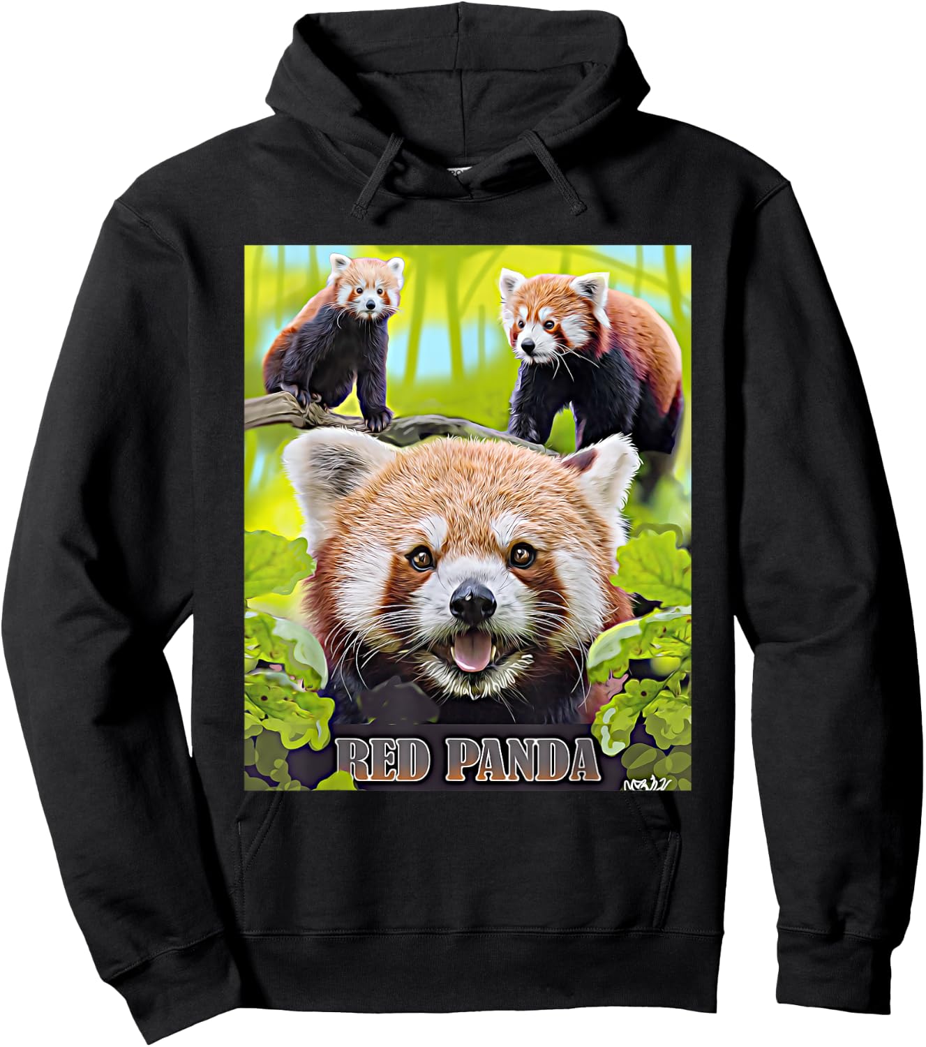 Cute Red Panda In The Wild Montage Illustrated Hoodie - Hoodie | Black
