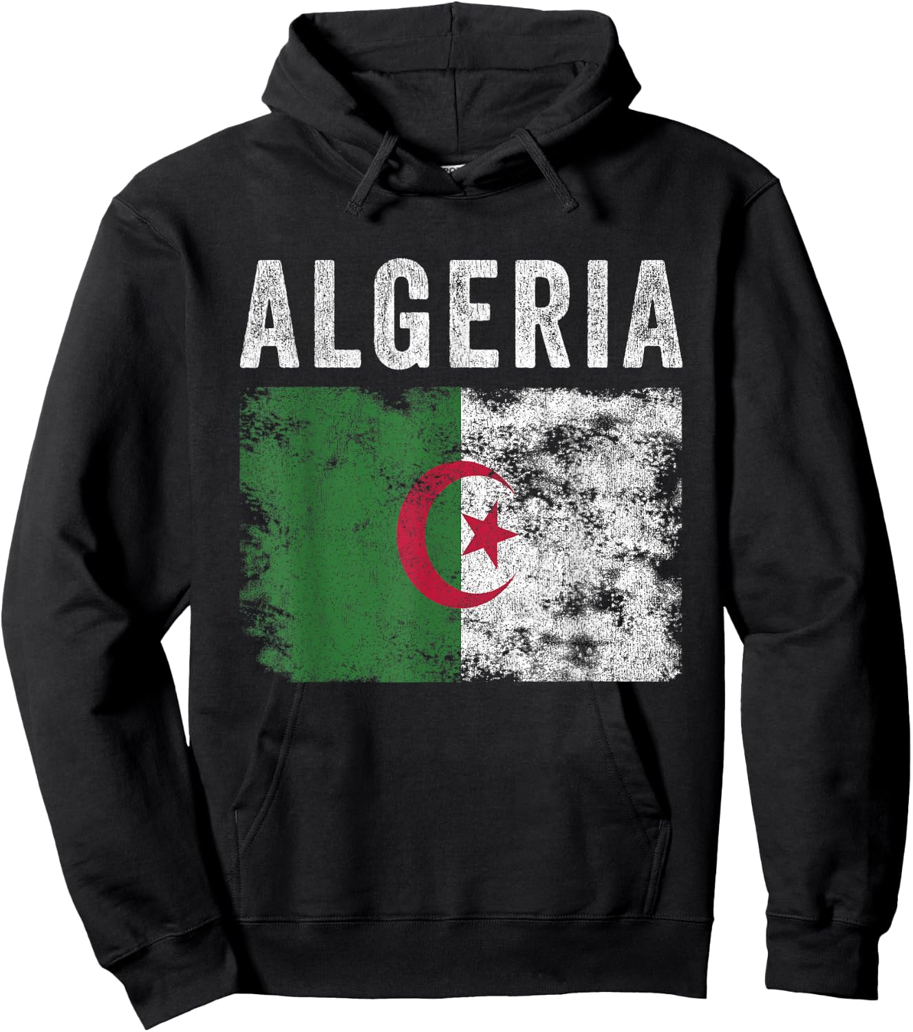 Algeria Flag Distressed - Men Women Kids - Algerian Flag Hoodie - Hoodie | Black