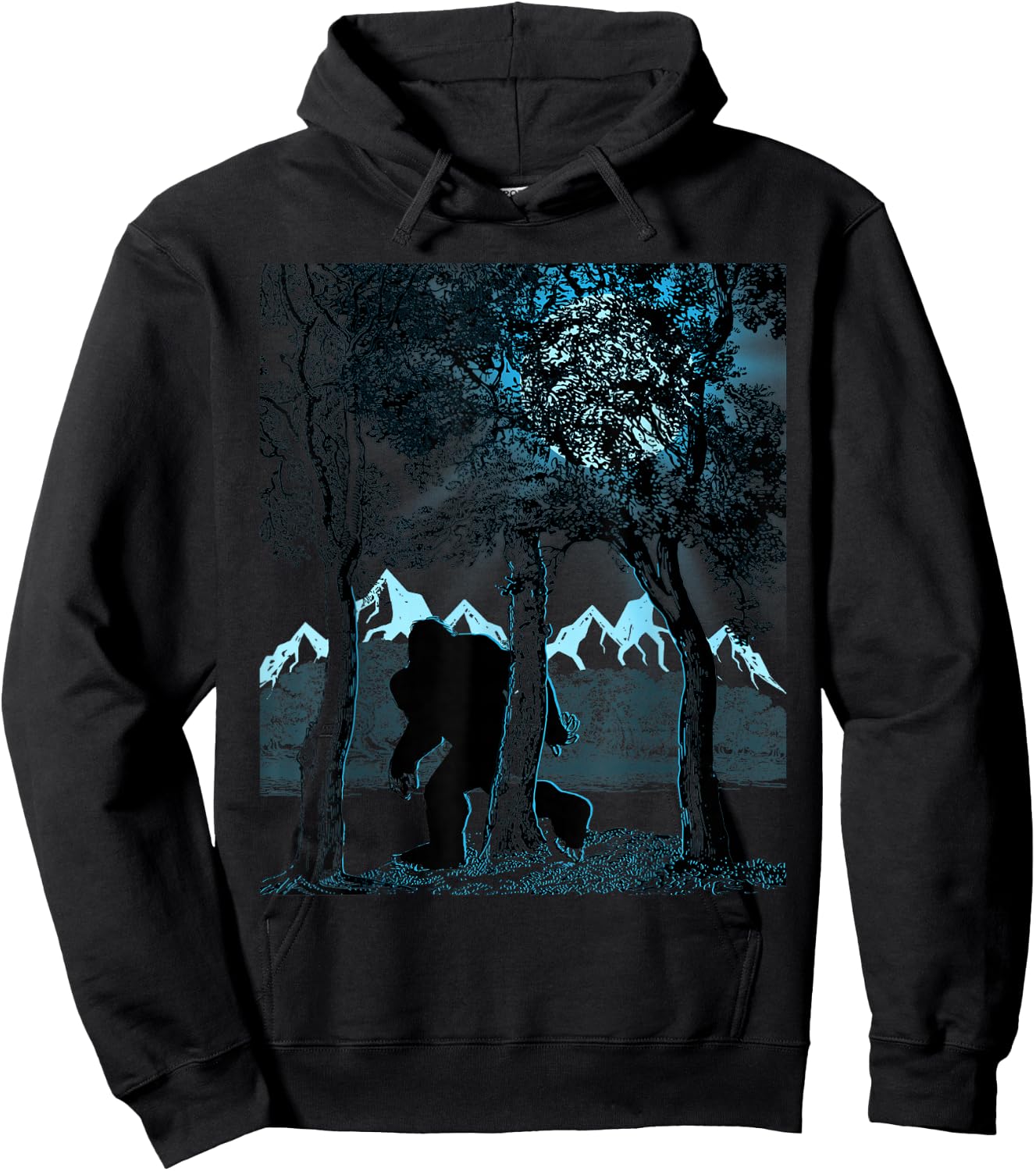 Bigfoot in the Forest Hiding Under the Moon Hoodie - Hoodie | Black