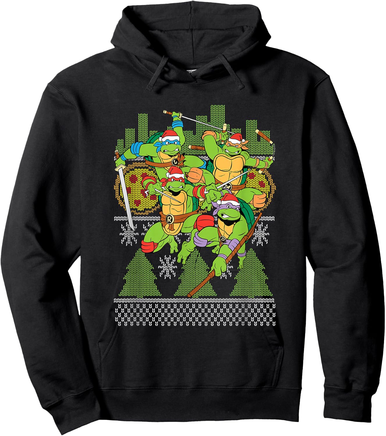 TMNT Ugly Christmas Sweater All Characters Hoodie - Hoodie | Black