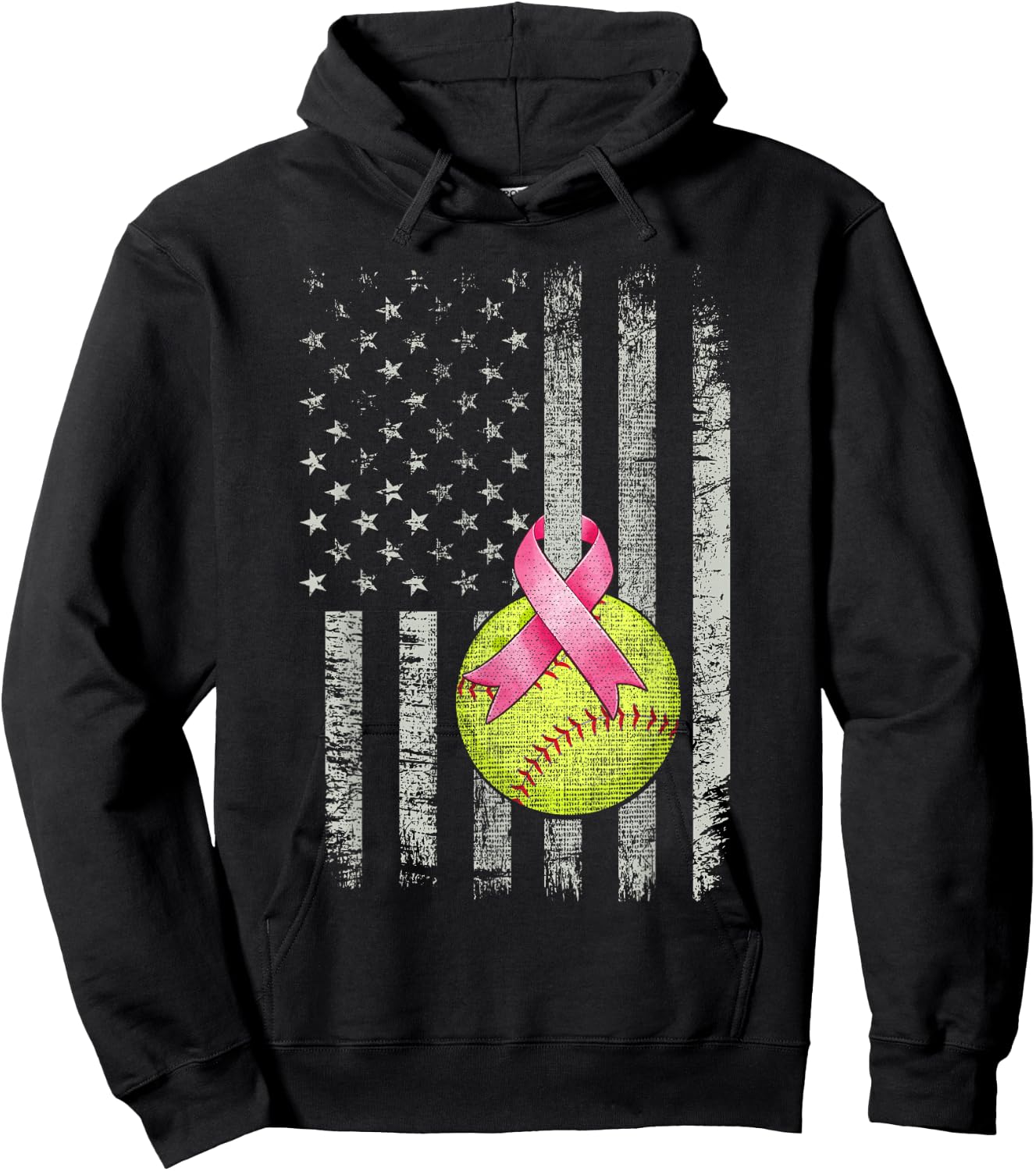 Softball Wear Pink Ribbon Breast Cancer Awareness Month Hoodie - Hoodie | Black