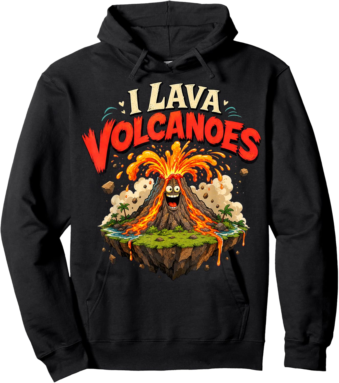 I Lava - Erupting Volcano Illustration on Floating Island Hoodie - Hoodie | Black