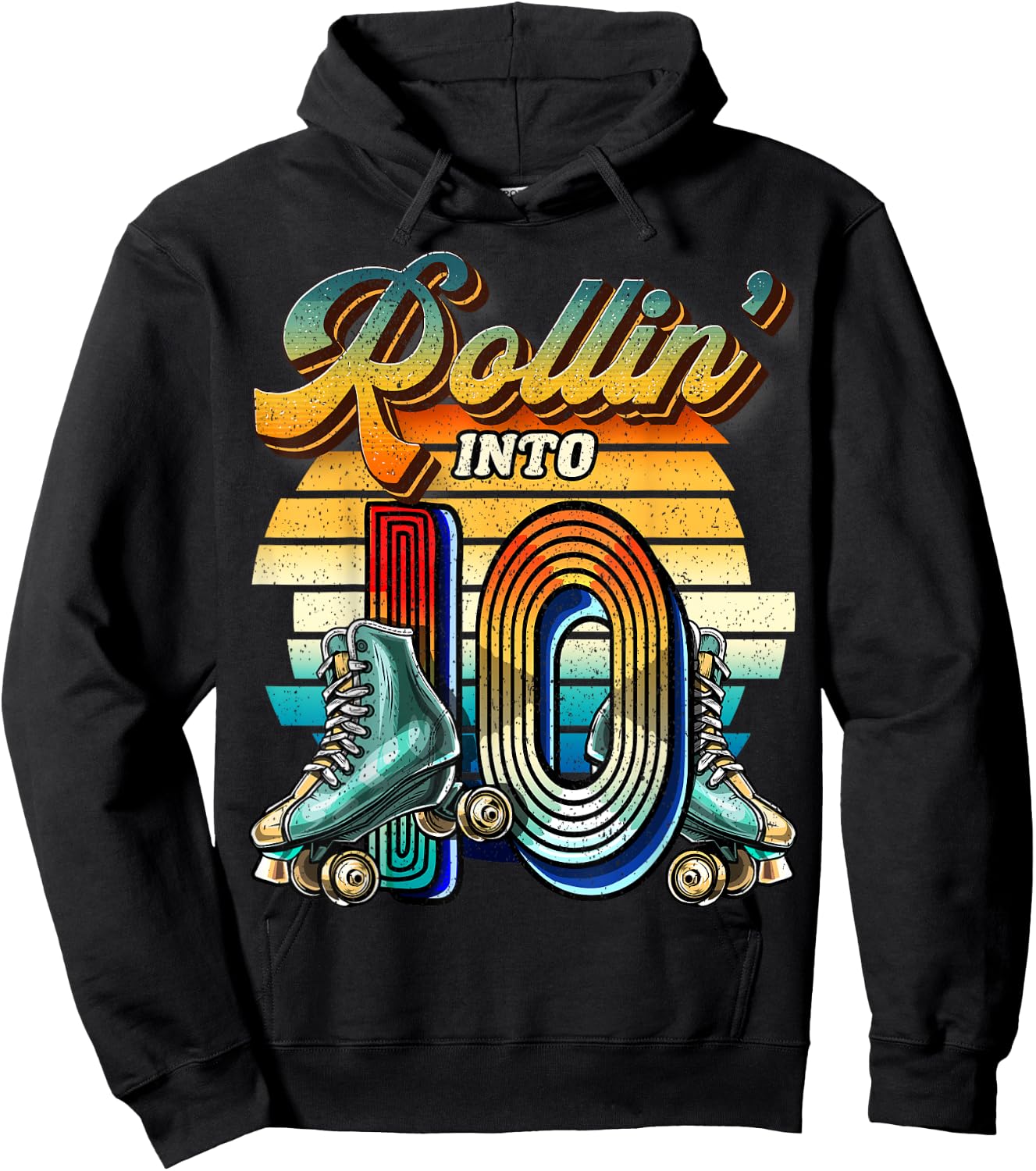 Rollin' into 10 Roller Skating Rink 10th Birthday Party Girl Hoodie - Hoodie | Black