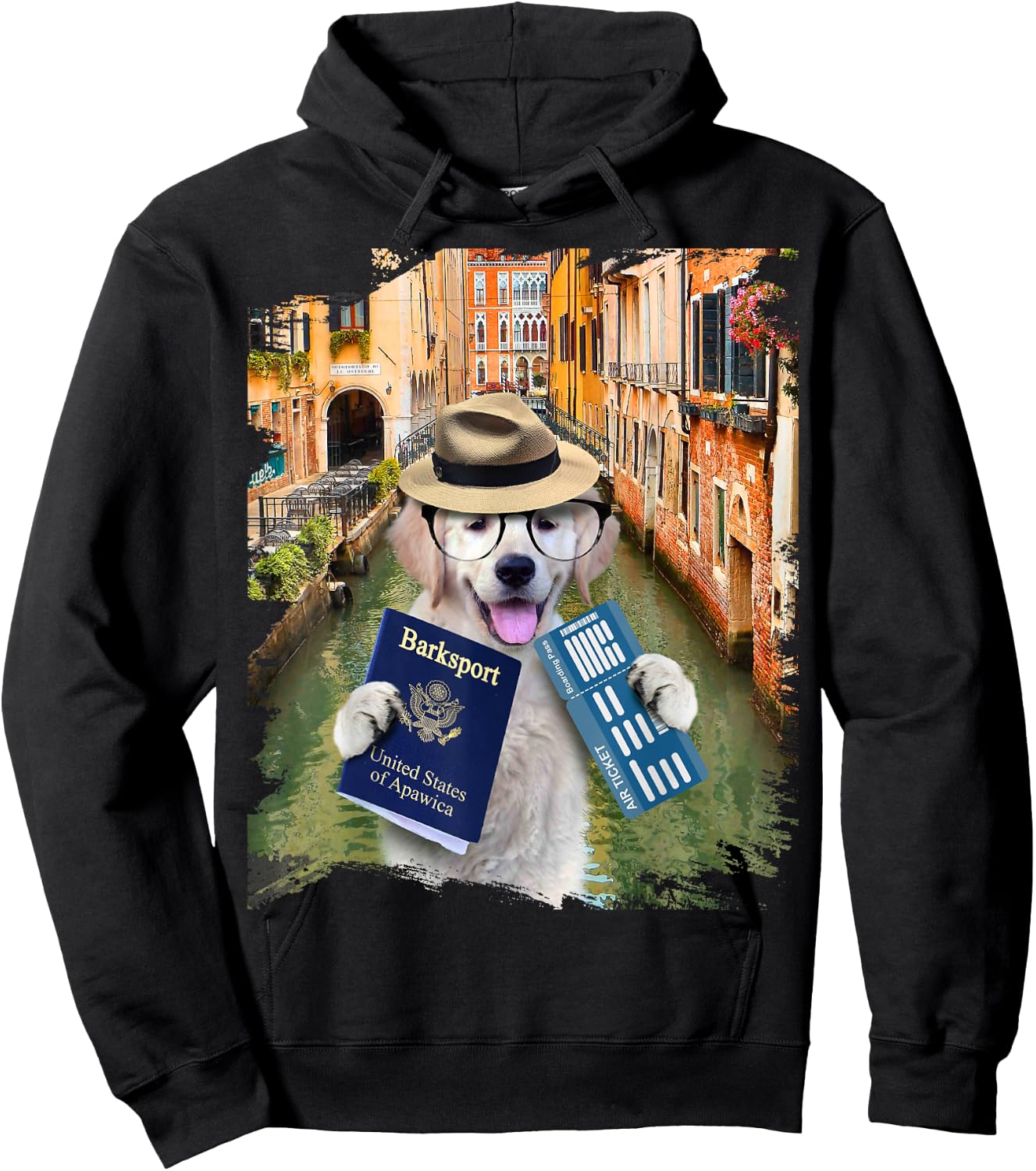 Golden Retriever Dog Tourist In Venice Italy Funny Women Kids Hoodie - Hoodie | Black