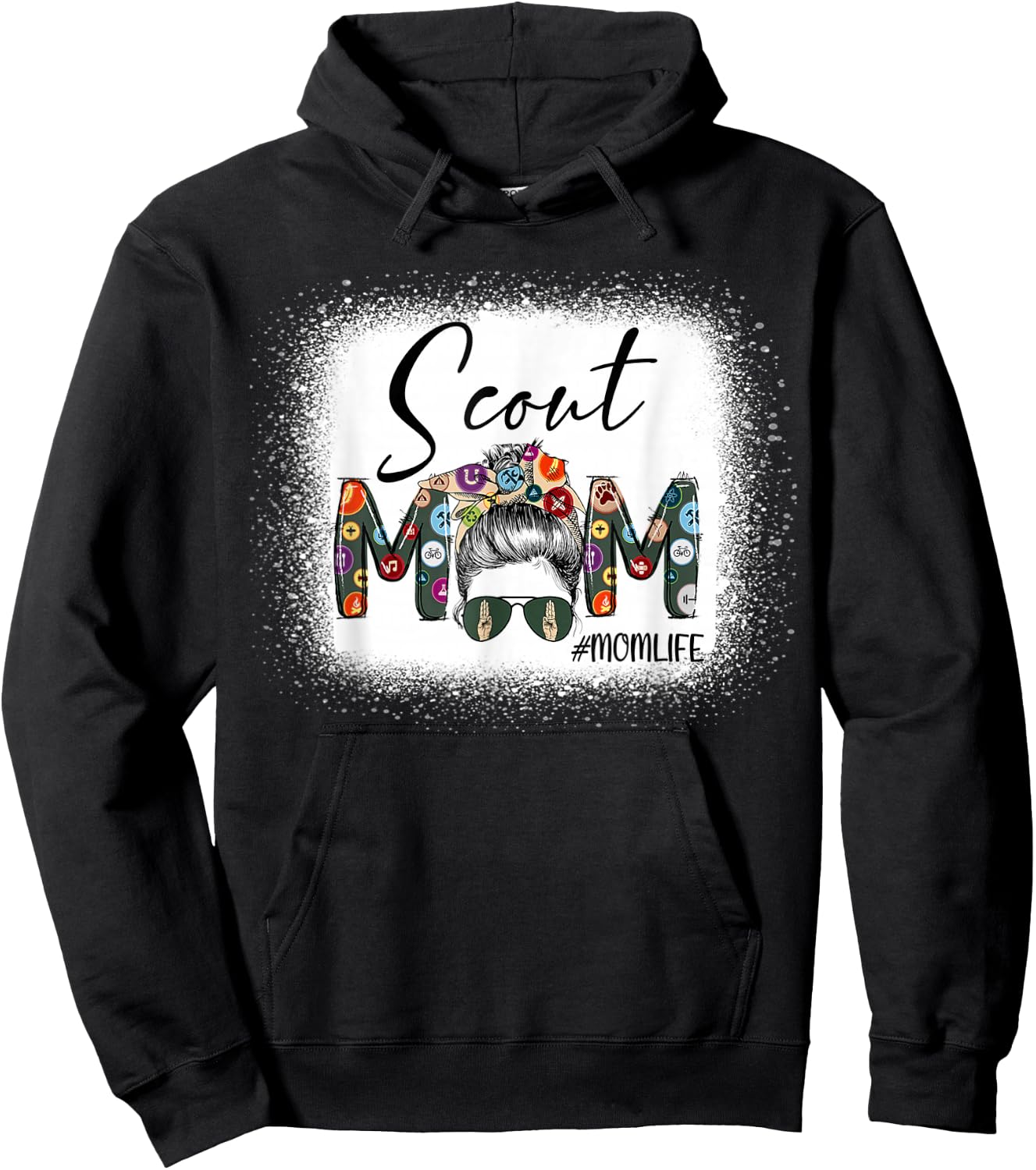 Scouting Scout Mom Life Messy Bun Hair Bleached Mother's Day Hoodie - Hoodie | Black