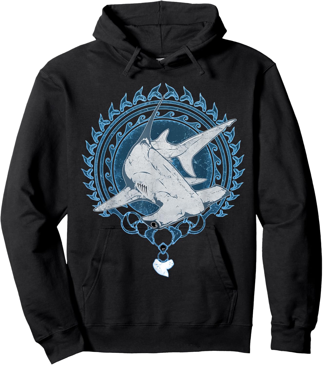 Hammerhead Shark Tooth Necklace Polynesian Tribal Tattoo Hoodie - Hoodie | Black