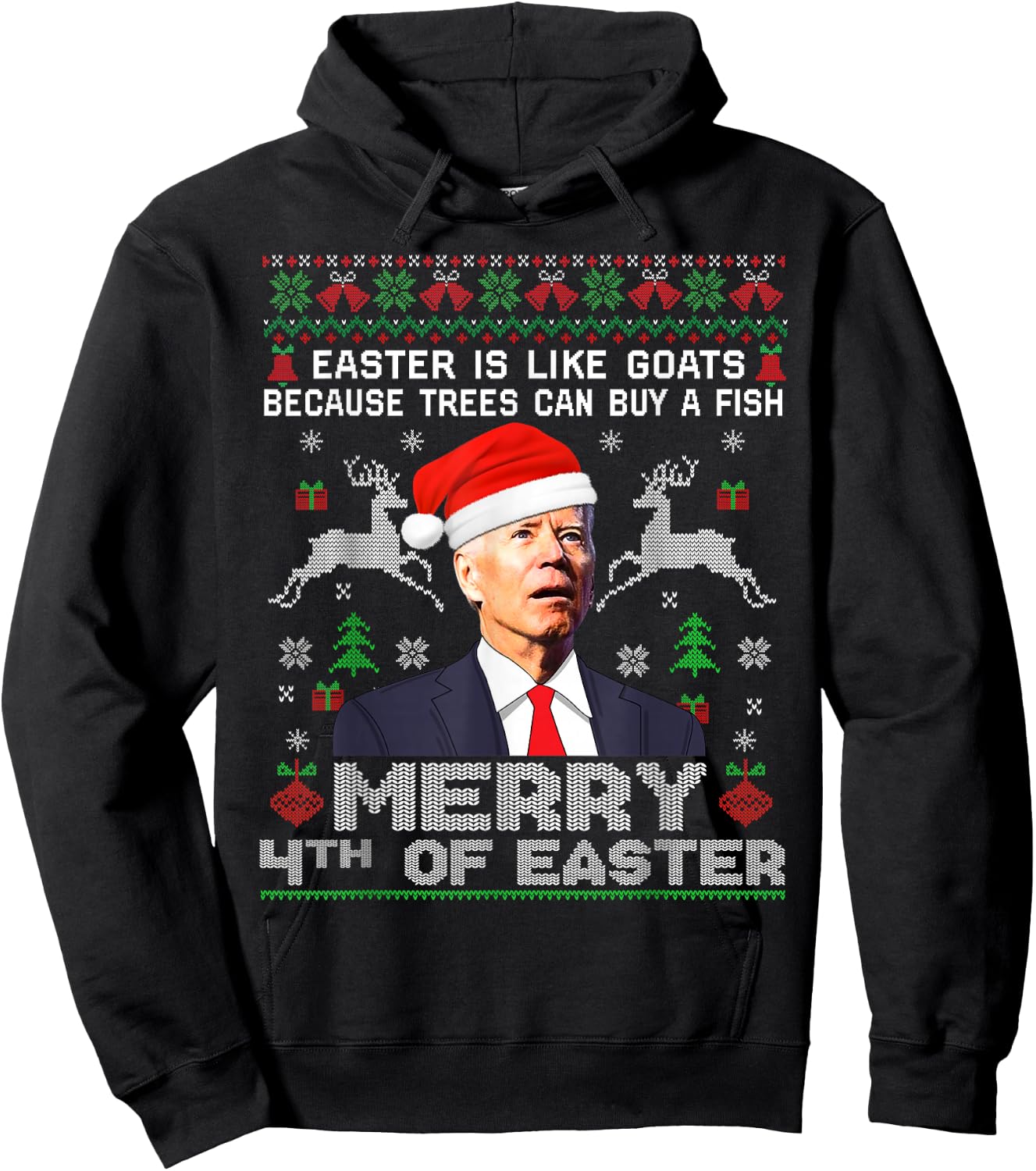 Merry 4th of Easter Funny Biden Ugly Christmas Sweater Men Hoodie - Hoodie | Black