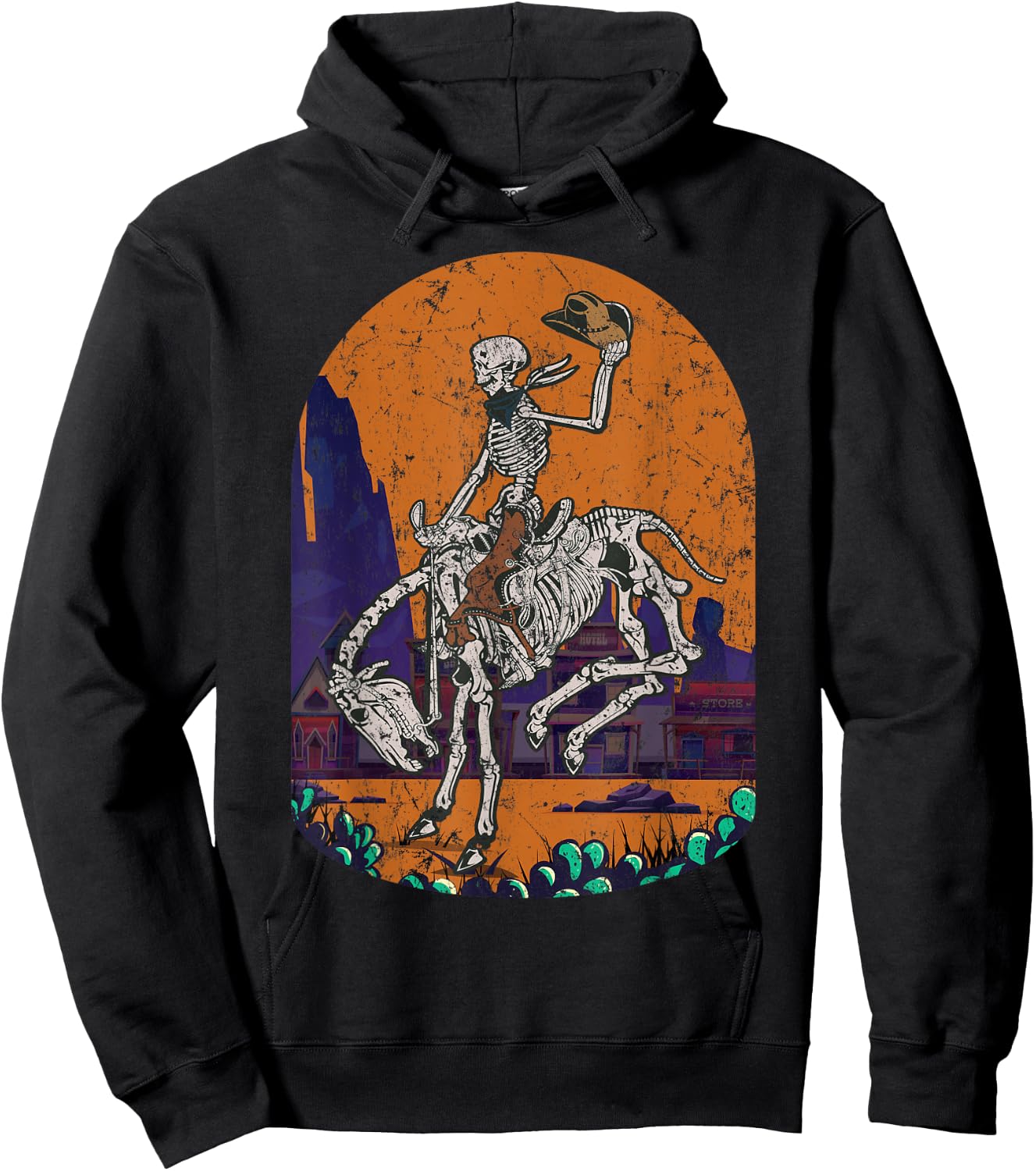 Western Country Cowgirl Cowboy Skeleton Halloween Spooky Hoodie - Hoodie | Black