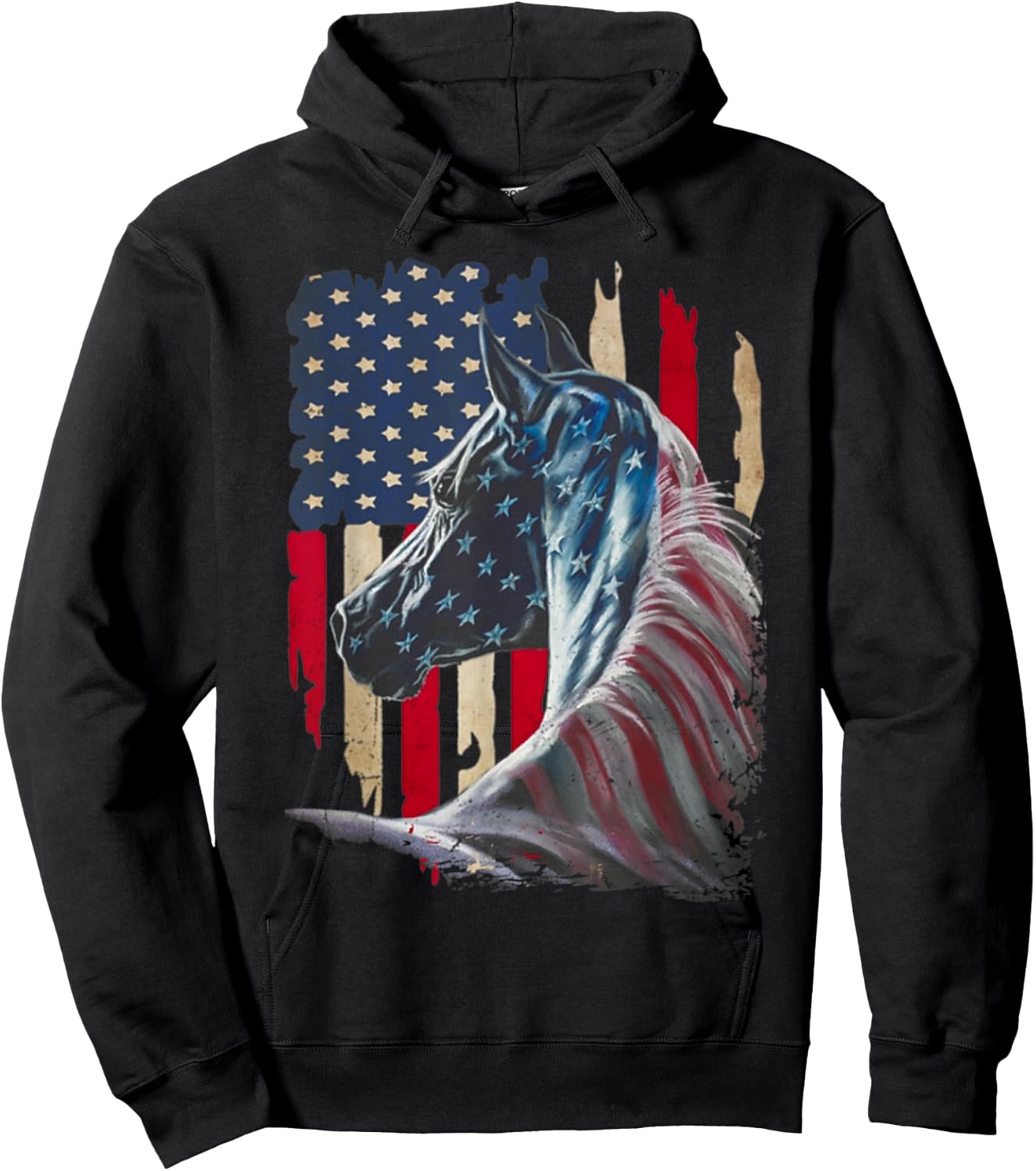 Horses America Flag 4th of July Independence day Women Men Hoodie - Hoodie | Black