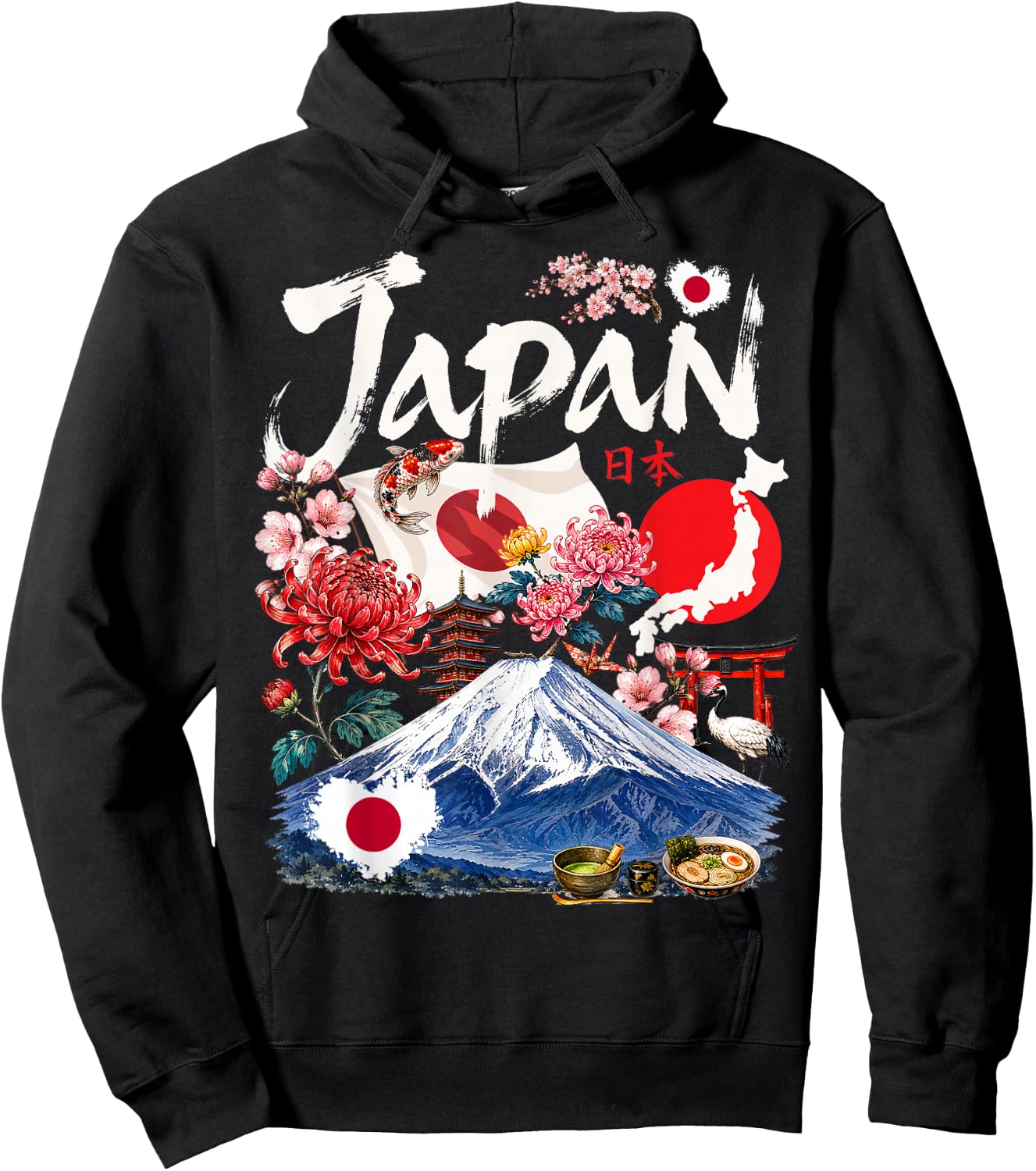 Japanese Flag Outfit Idea & Japan Sakura Themed Hoodie - Hoodie | Black