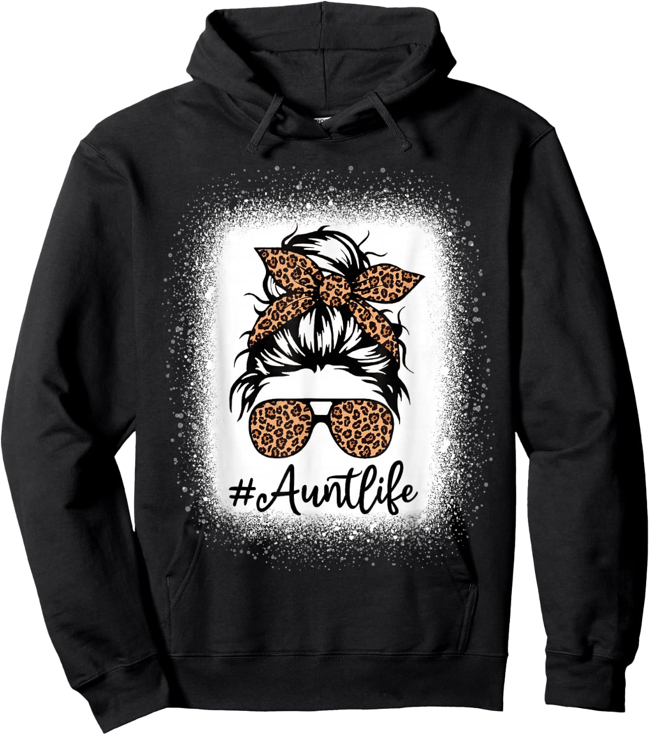 Best Aunt Life Messy Bun Leopard Bleached Auntie Mothers Day Hoodie - Hoodie | Black