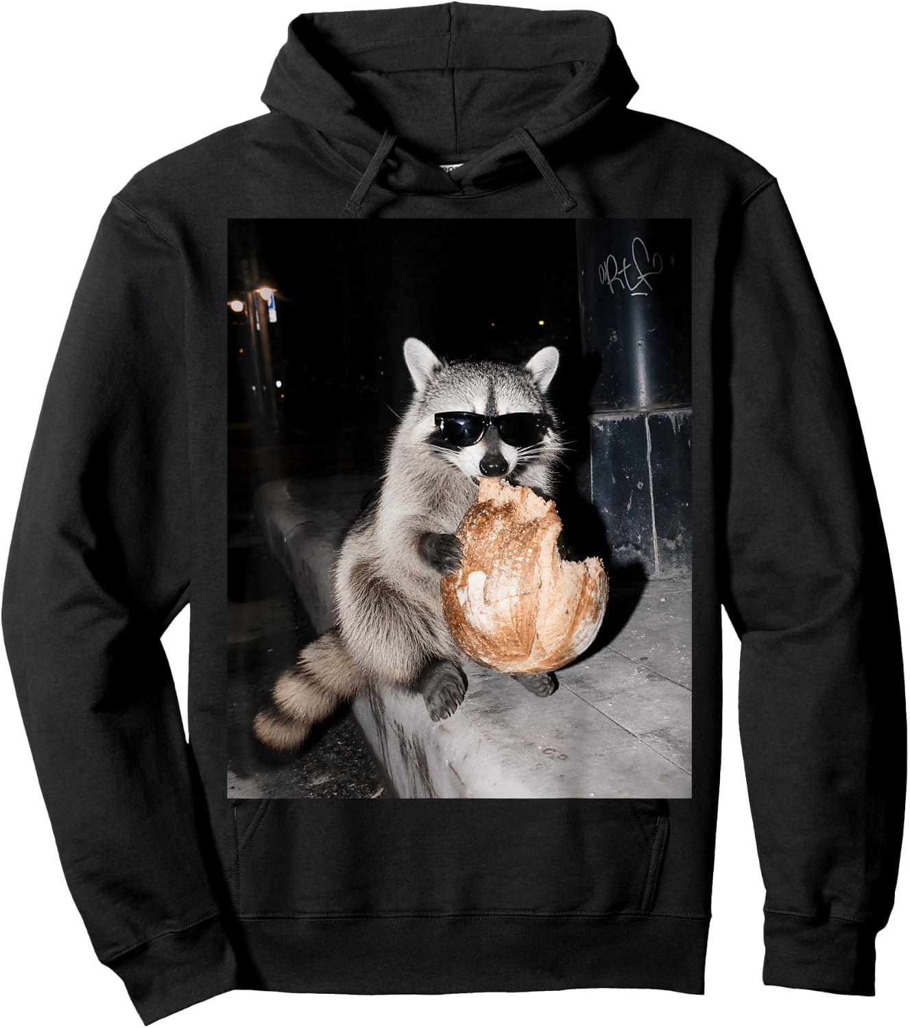 Funny Raccoon Eating Sourdough Bread On The Street Baking Hoodie - Hoodie | Black