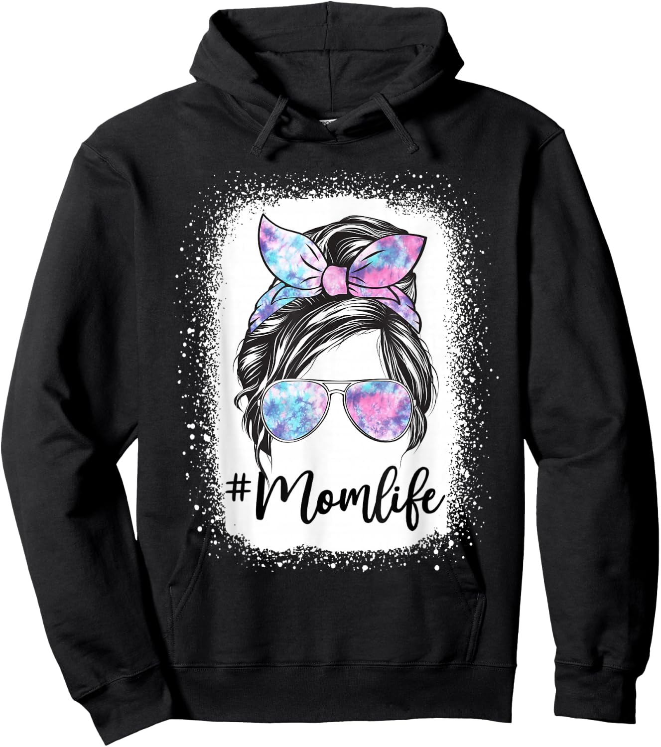 Mom Life Messy Hair Bun Tie Dye Women Mother's Day Funny Hoodie - Hoodie | Black