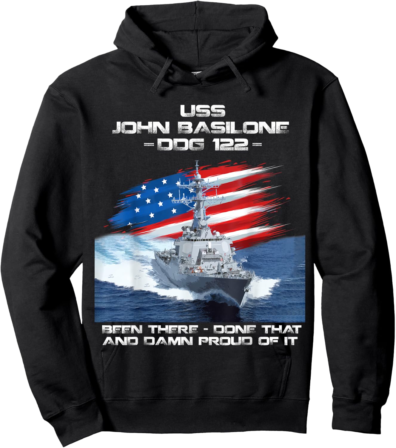 USS John Basilone DDG-122 Destroyer Ship USA Flag Veteran Hoodie - Hoodie | Black