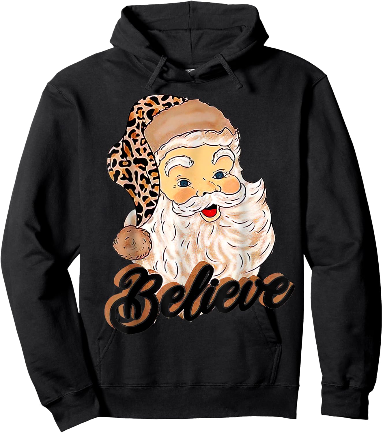 Vintage Christmas Retro Holiday Cheetah Santa Leopard Hat Hoodie - Hoodie | Black