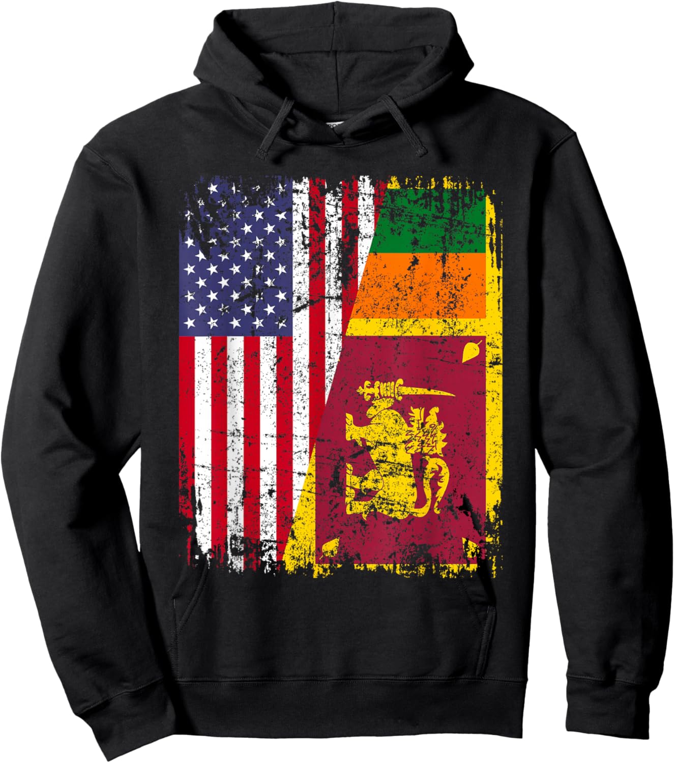 SRI LANKAN ROOTS | Half American Flag | USA SRI LANKA FLAG Hoodie - Hoodie | Black