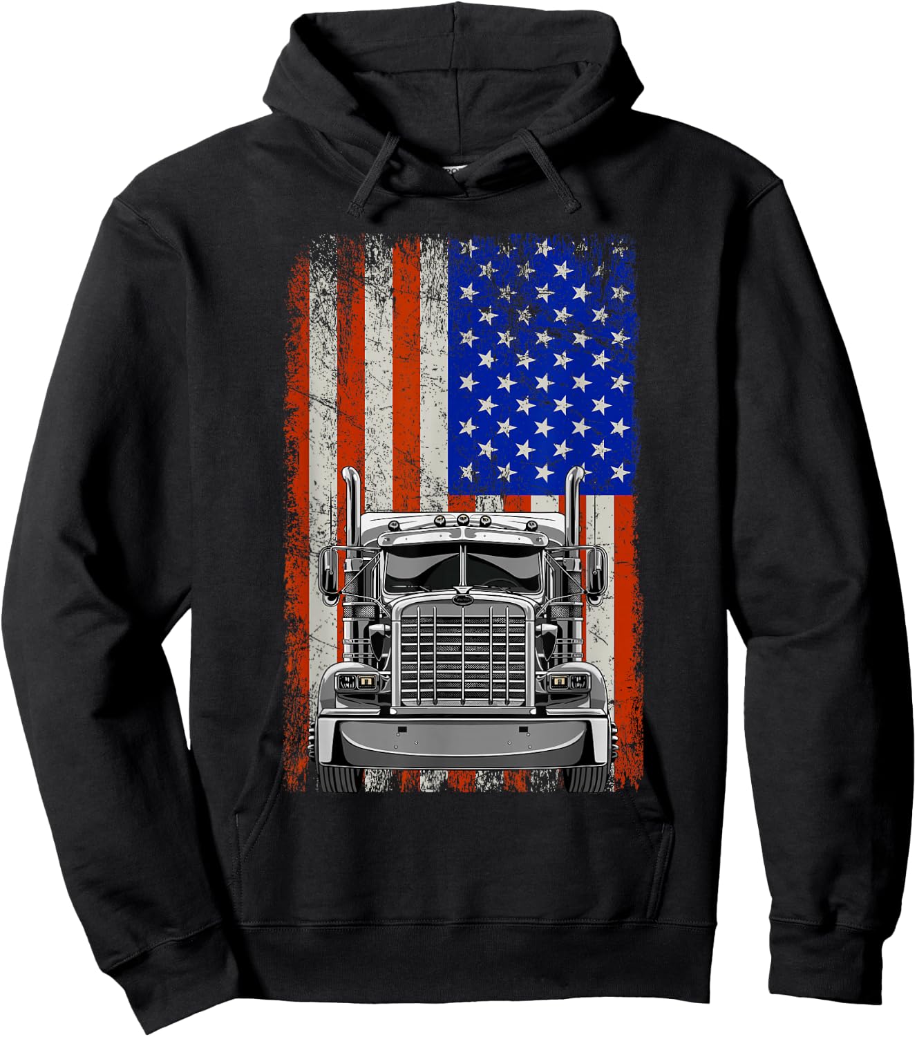 US American Flag Semi Truck Driver Hoodie - Hoodie | Black