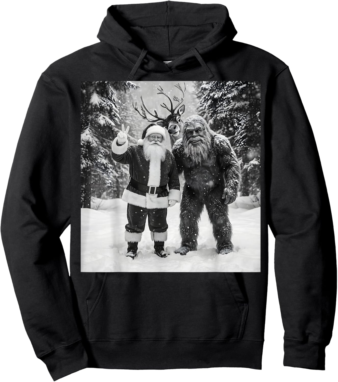 Vintage Bigfoot Santa Claus Selfie Christmas Hoodie - Hoodie | Black