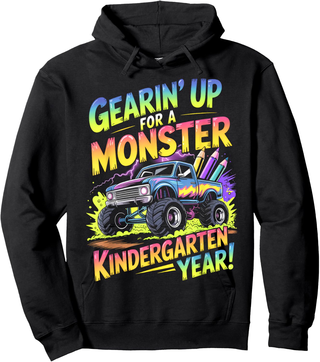 Back to School Kindergarten Monster Truck First Day Boys Hoodie - Hoodie | Black