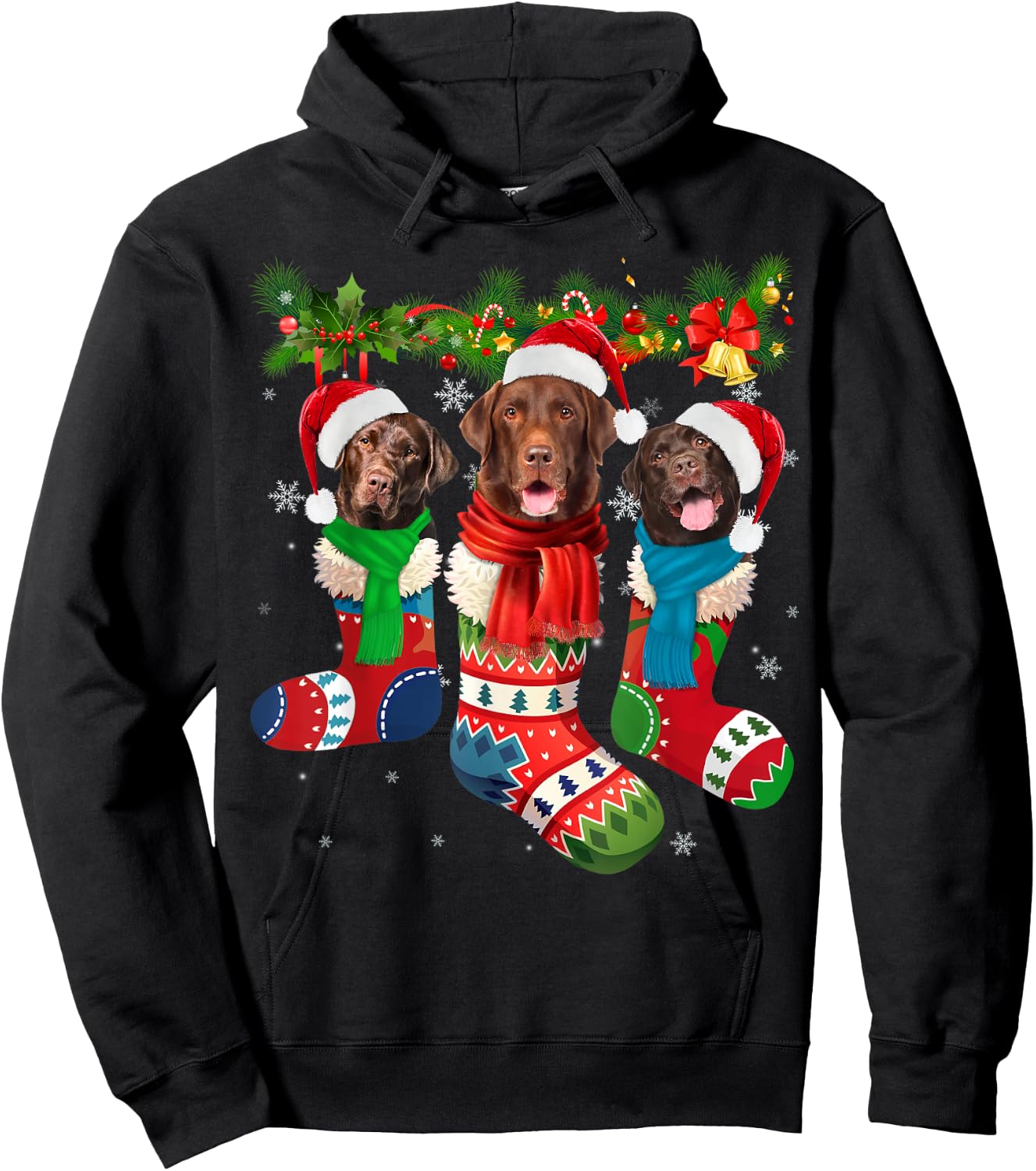 Chocolate Lab In Christmas Socks Hoodie - Hoodie | Black
