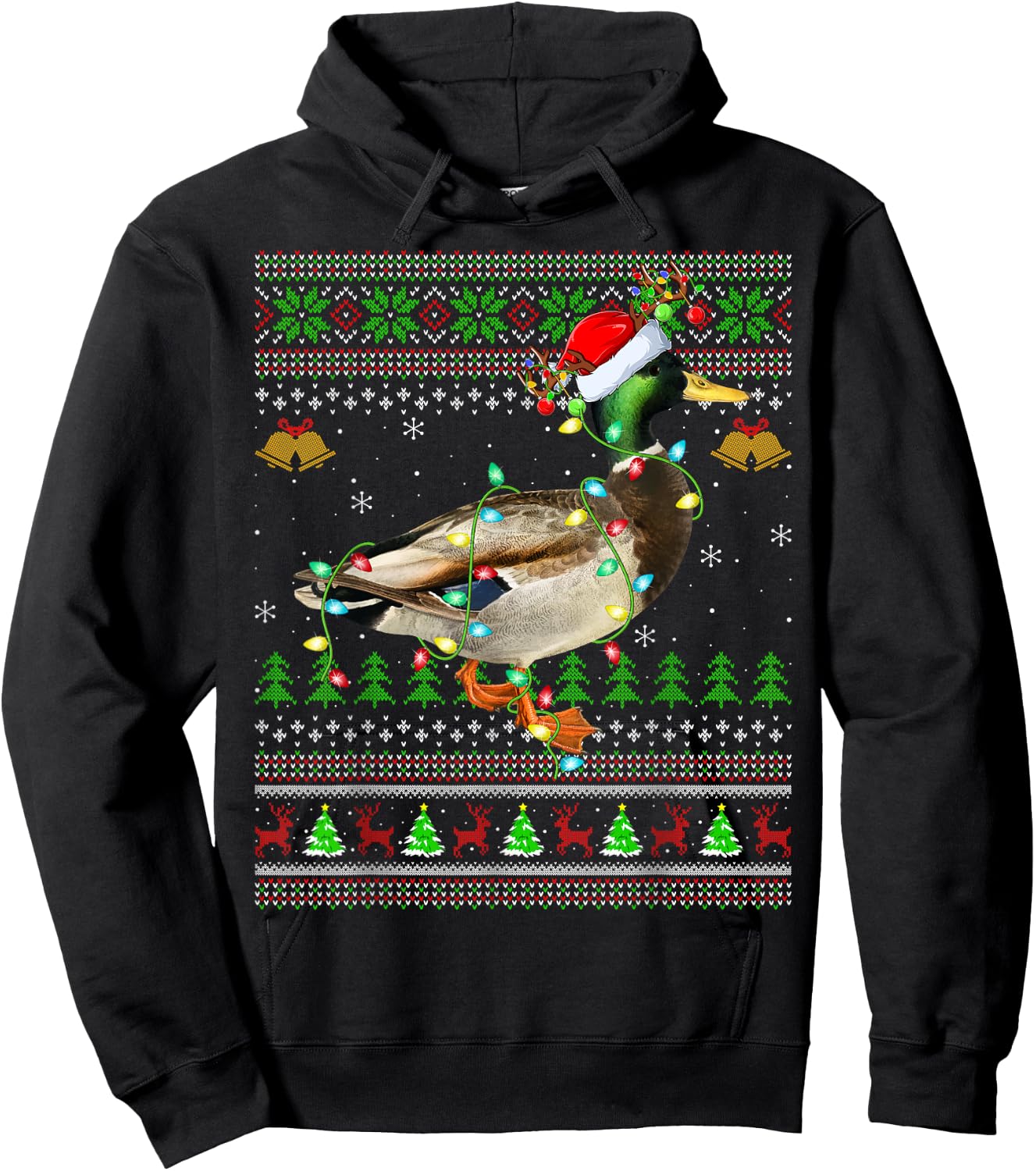 Mallard Bird Lover Xmas Santa Mallard Ugly Christmas Hoodie - Hoodie | Black