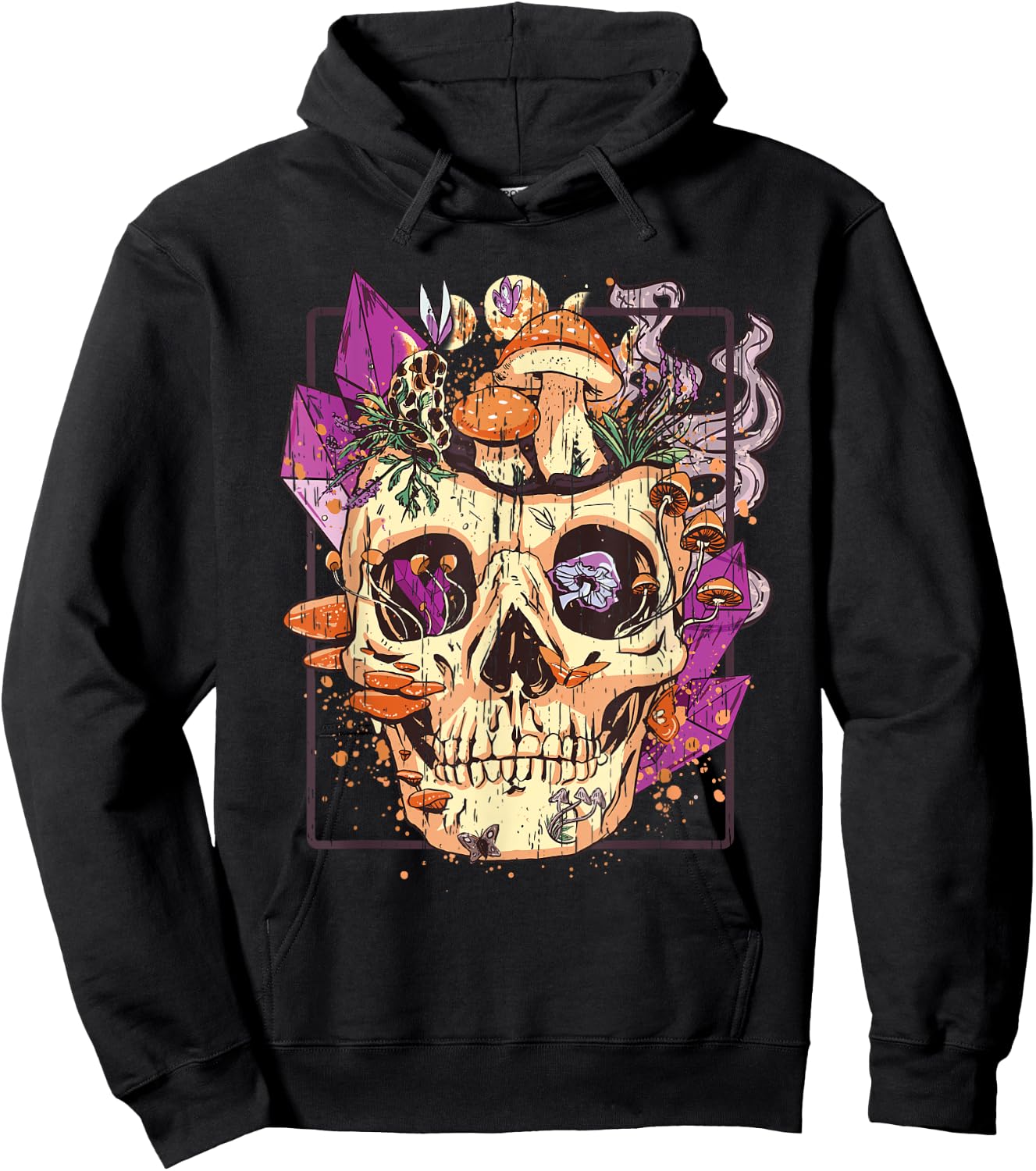 Goblincore Aesthetic. Grunge Moon Crystals Mushrooms Skull Hoodie - Hoodie | Black