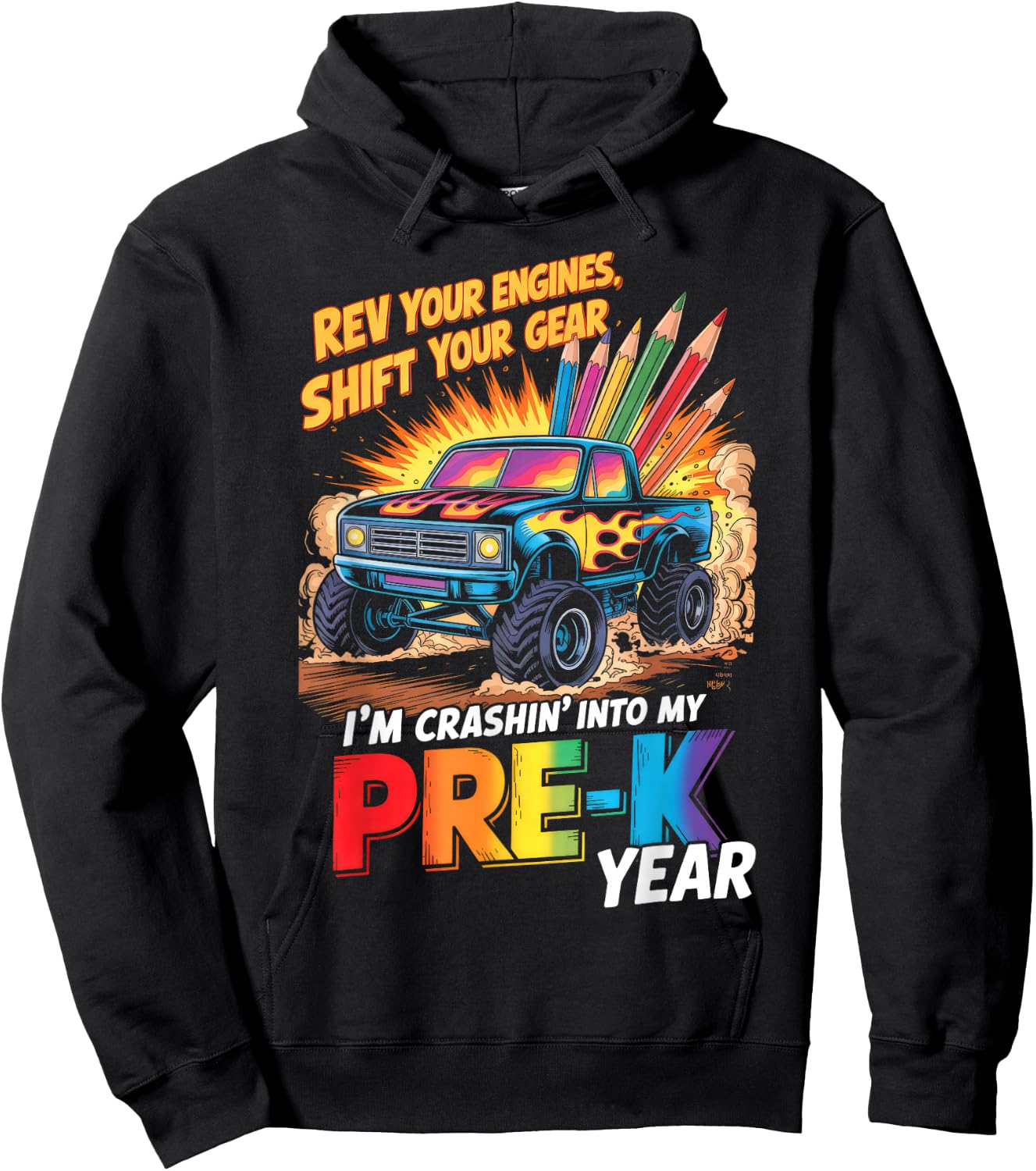 Back to School Pre-K Preschool Monster Truck First Day Boys Hoodie - Hoodie | Black