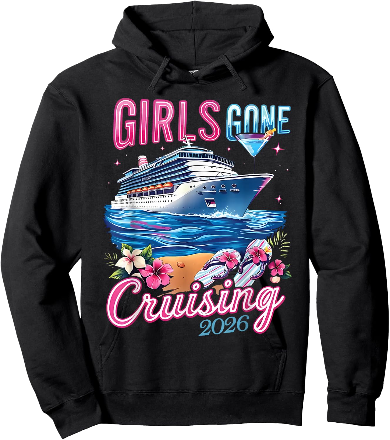 Ship Besties Girl Gone Cruising 2026 Tropical Summer Trip Hoodie - Hoodie | Black