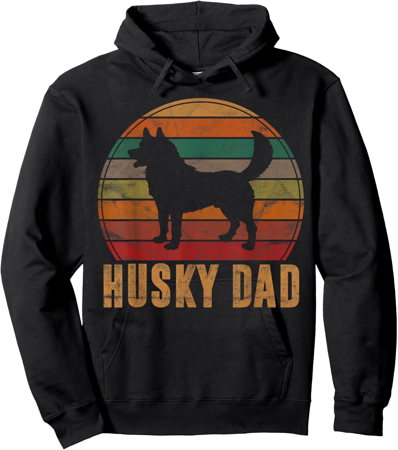 Retro Husky Dad Gift Dog Owner Pet Siberian Huskies Father Hoodie - Hoodie | Black