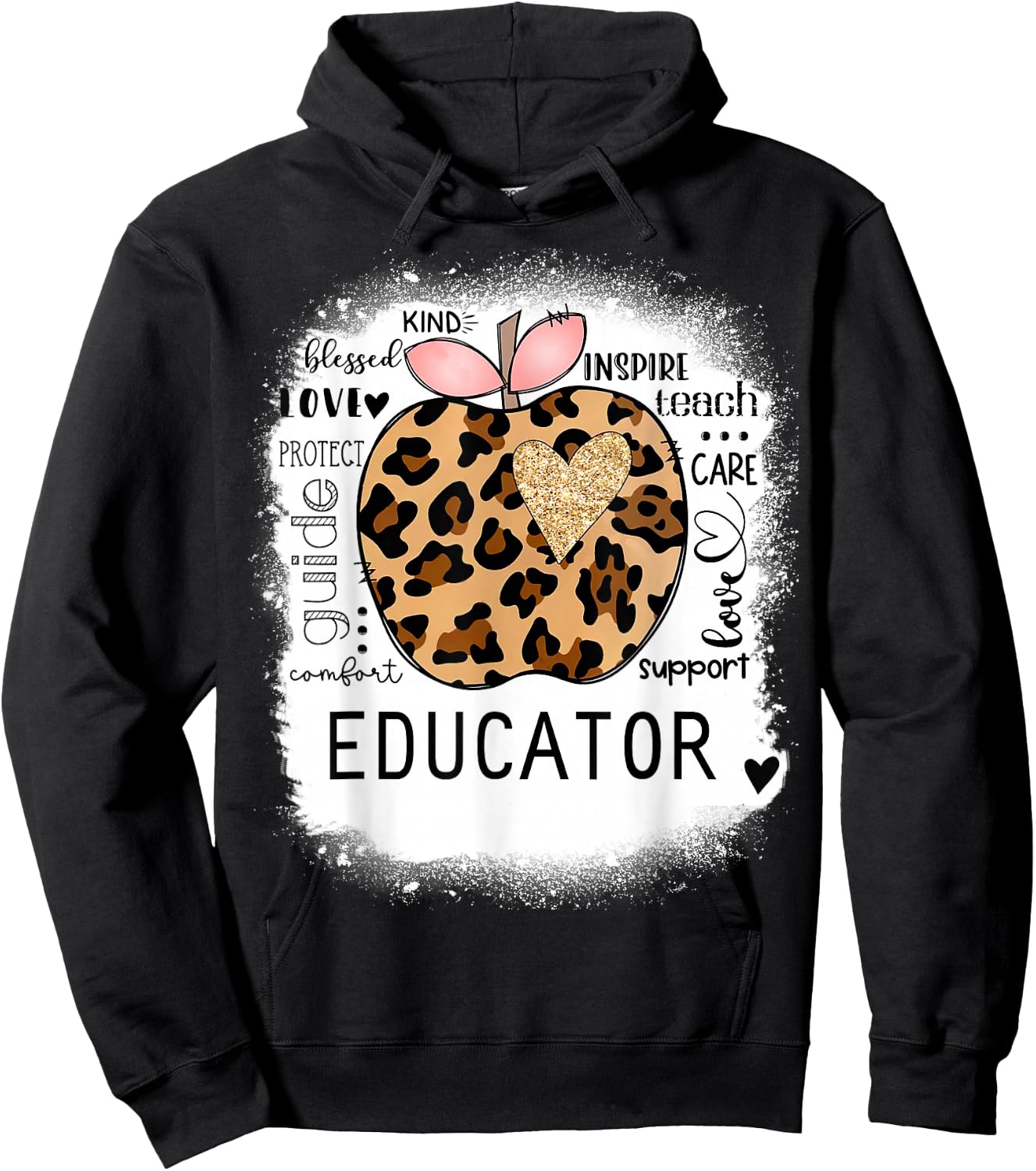 Bleached Educator, Leopard Apple, Inspire Teach, Blessed Hoodie - Hoodie | Black