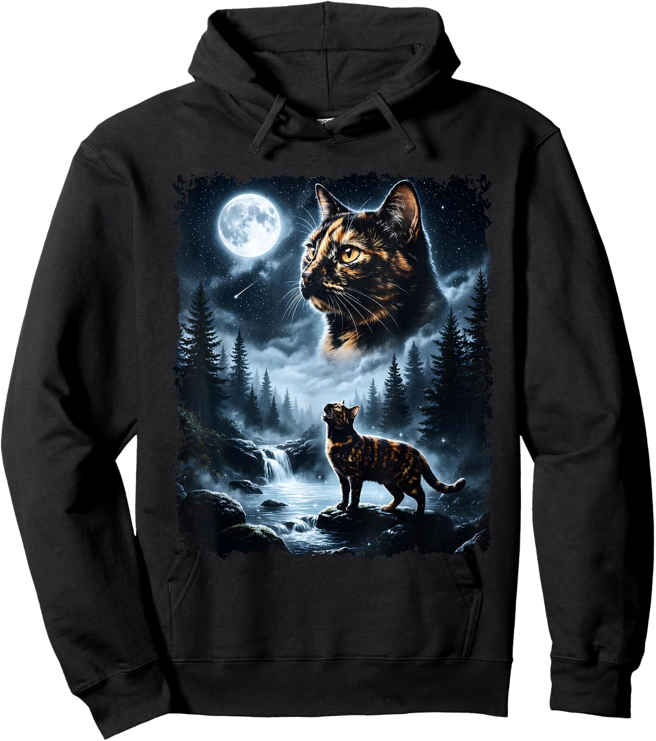 Dark Tortoiseshell Cat Howling At The Moon Halloween Cat Mom Hoodie - Hoodie | Black