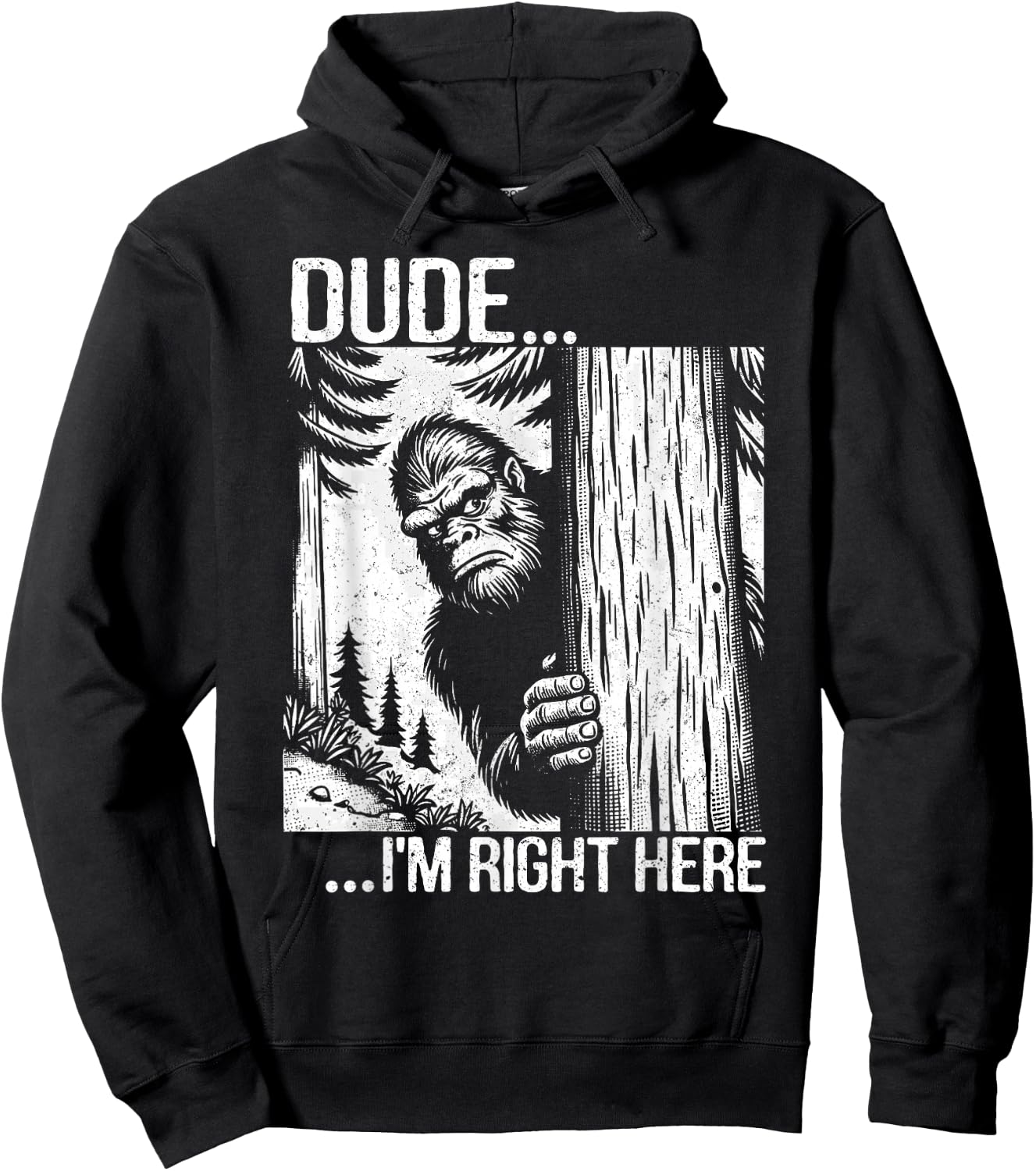 Dude I'm Right Here Funny Yeti Big Foot Introvert Sasquatch Hoodie - Hoodie | Black