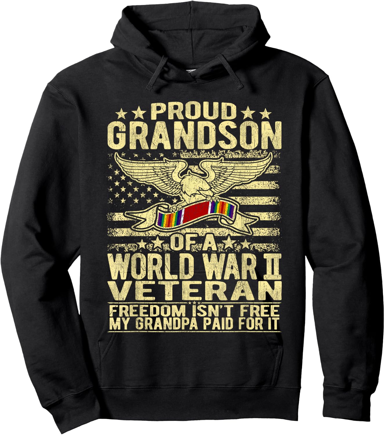 Freedom Isn't Free - Proud Grandson Of World War 2 Veteran Hoodie - Hoodie | Black
