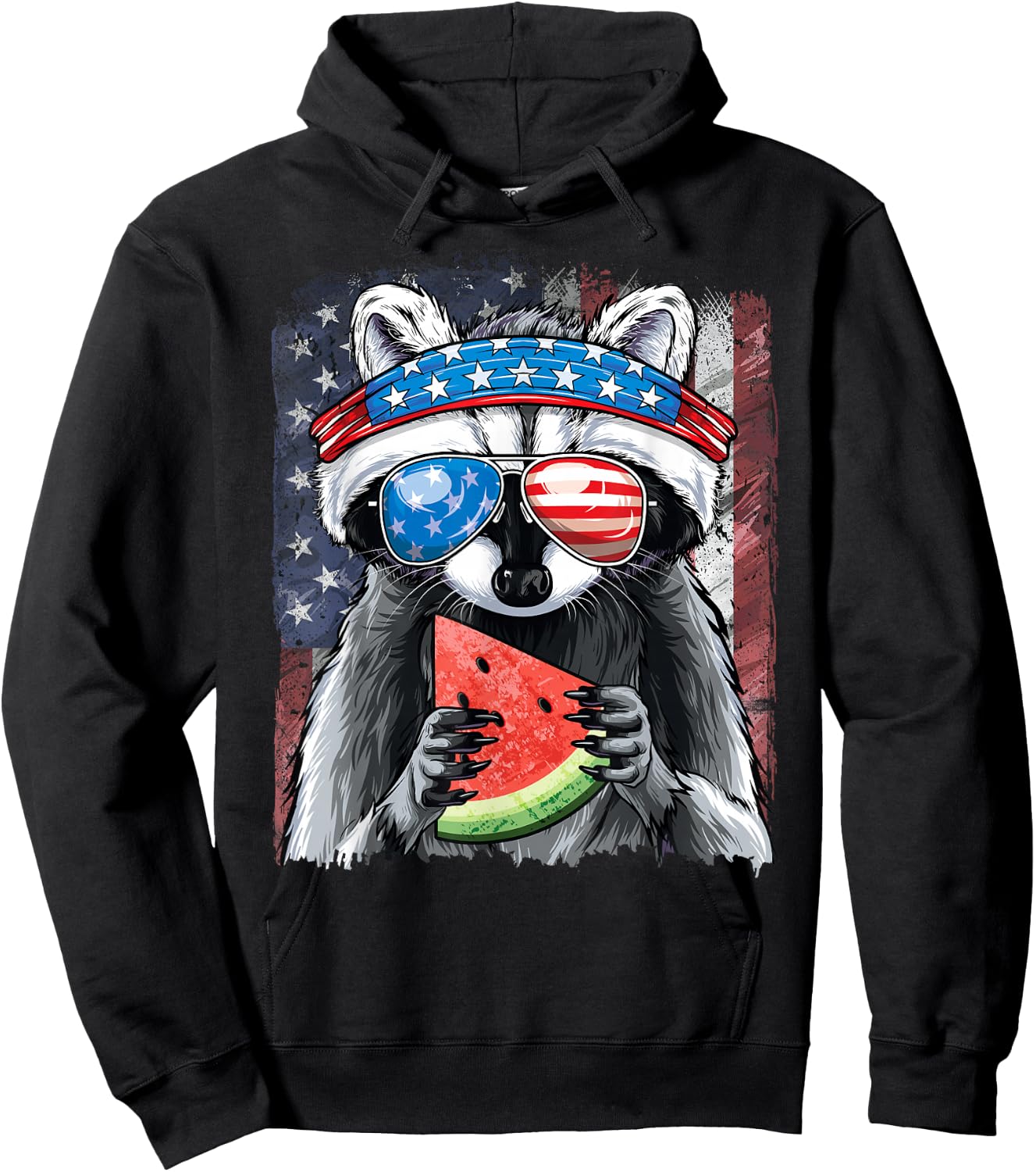Trash Panda American Flag Boys Raccoon 4th of July Hoodie - Hoodie | Black