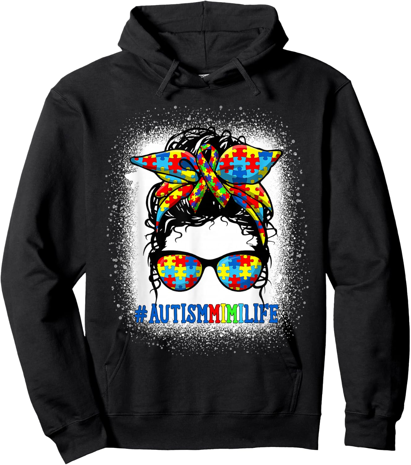 Autism Mimi Life Messy Bun Autism Awareness Support Autistic Hoodie - Hoodie | Black